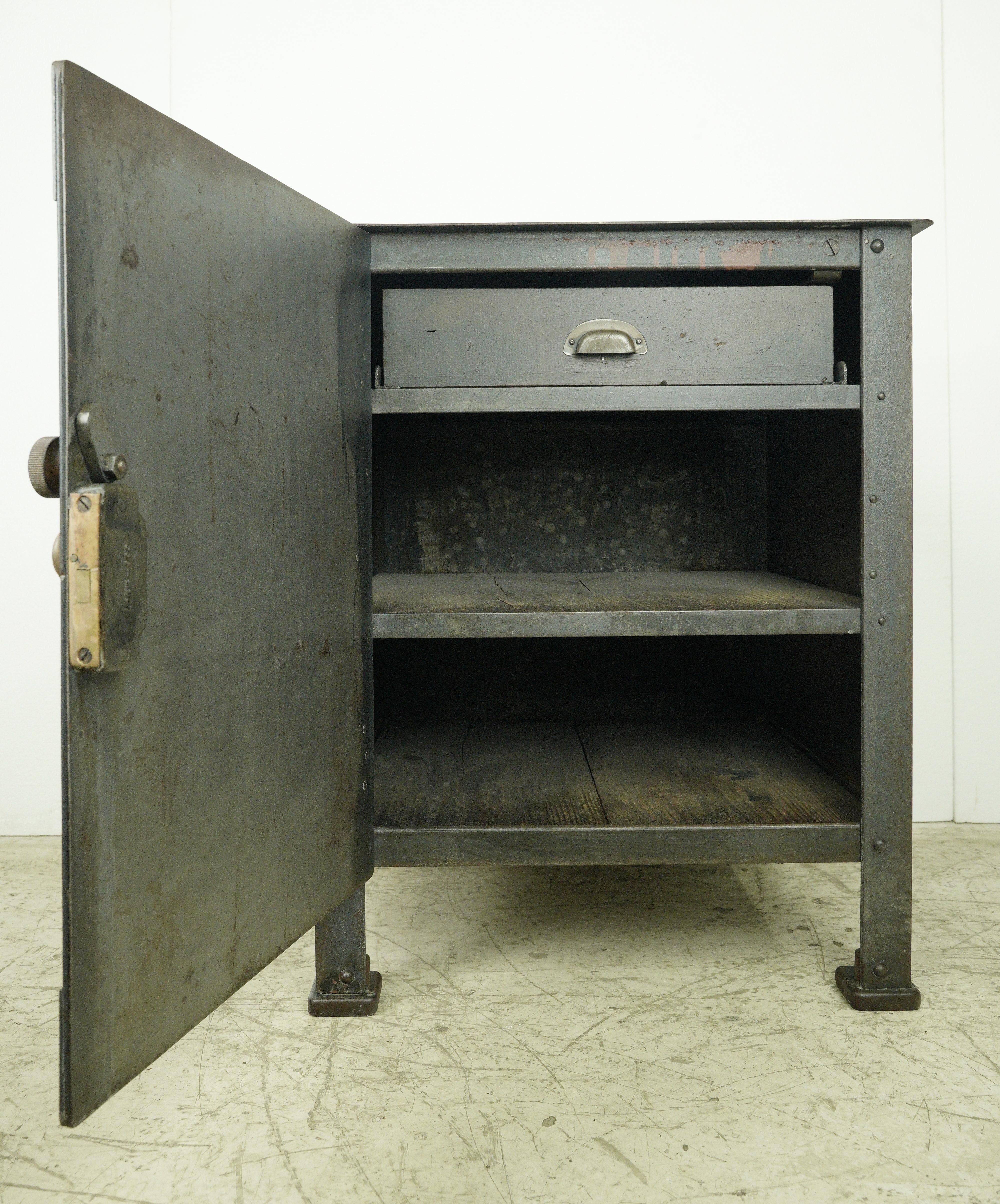 20th Century Textile Machine Works Riveted Steel Factory Cabinet Antique  For Sale