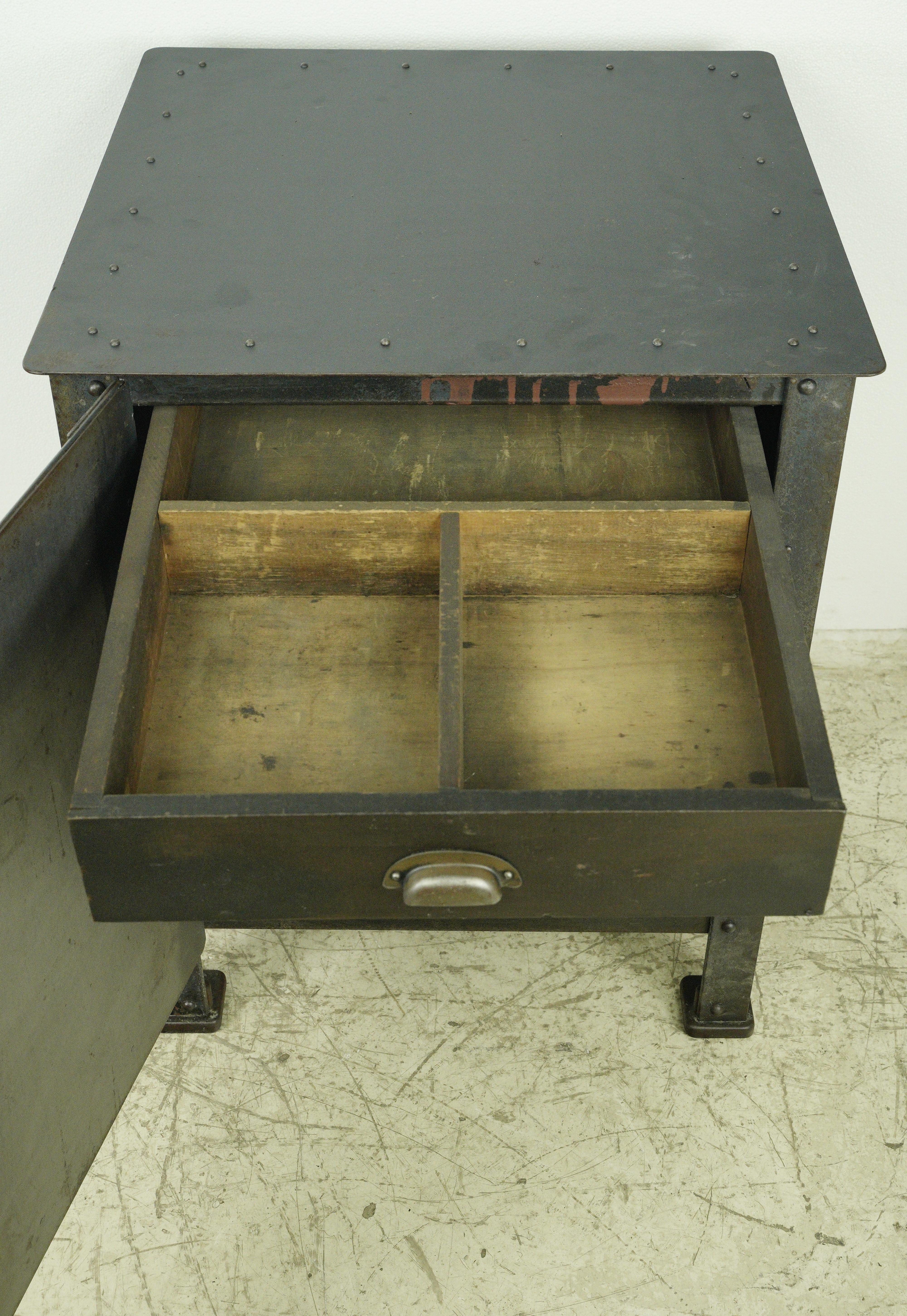 Textile Machine Works Riveted Steel Factory Cabinet Antique  For Sale 1