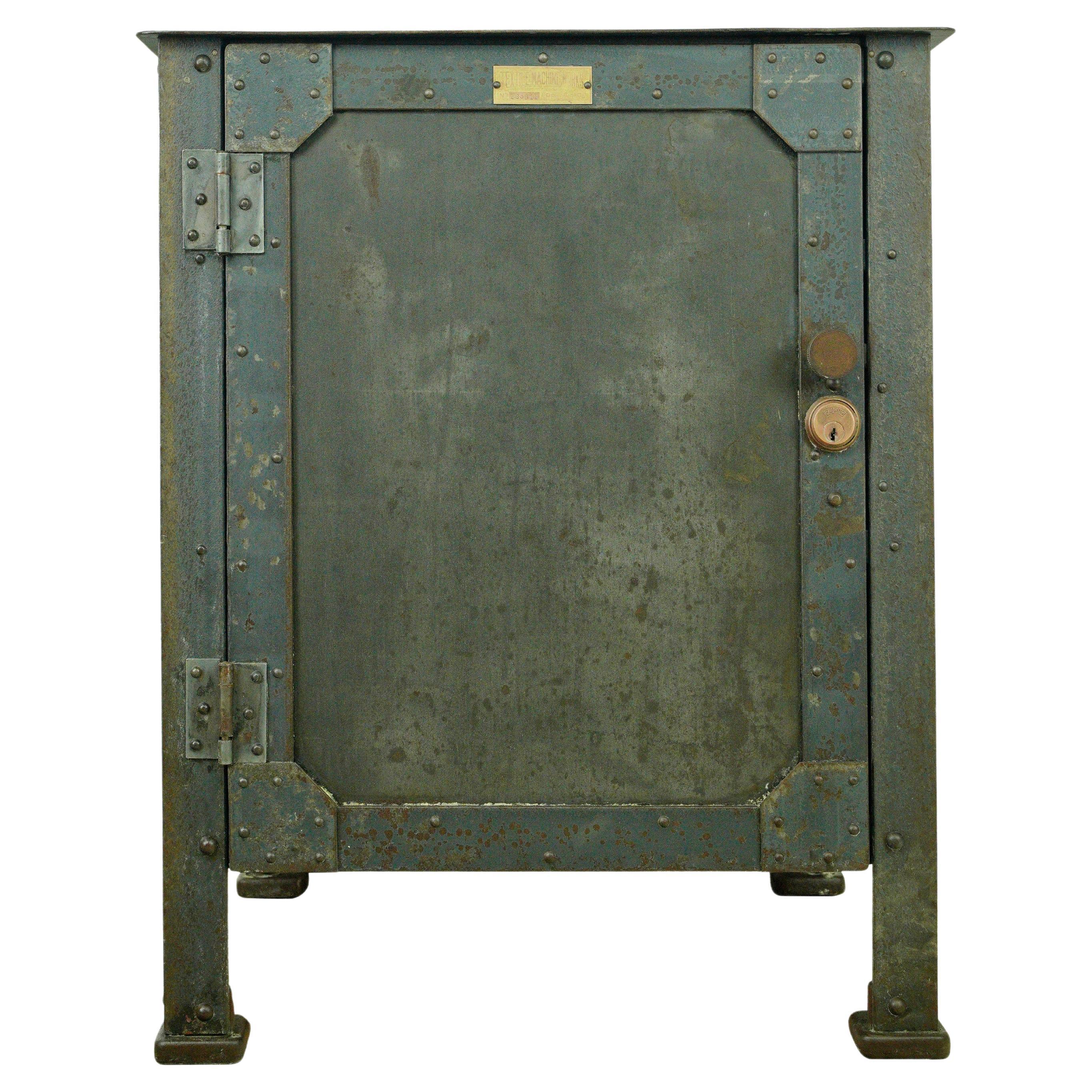Textile Machine Works Riveted Steel Factory Cabinet Antique  For Sale