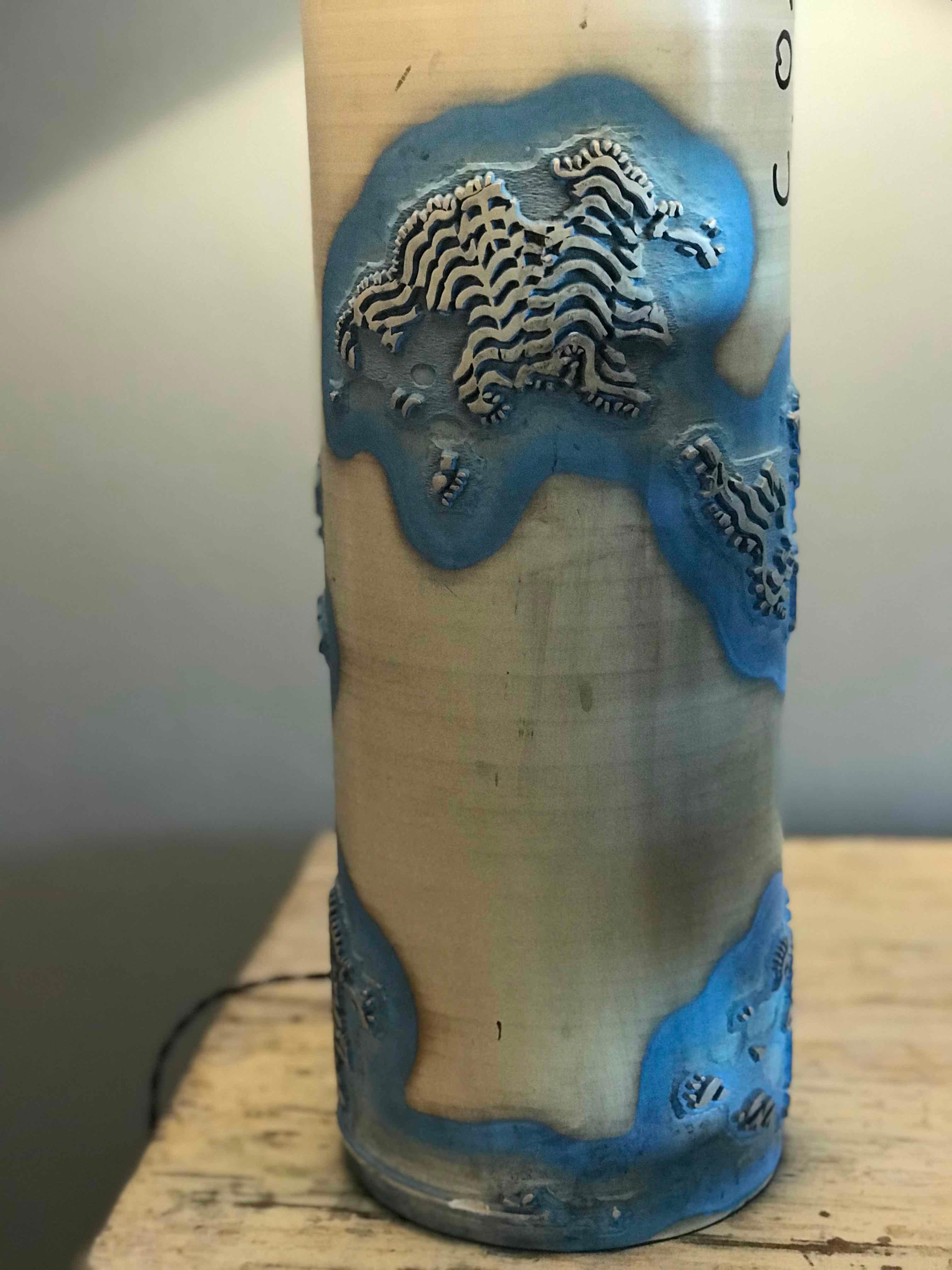 Textile Print Roll as Lamp from France with Custom Shade In Good Condition In Los Angeles, CA