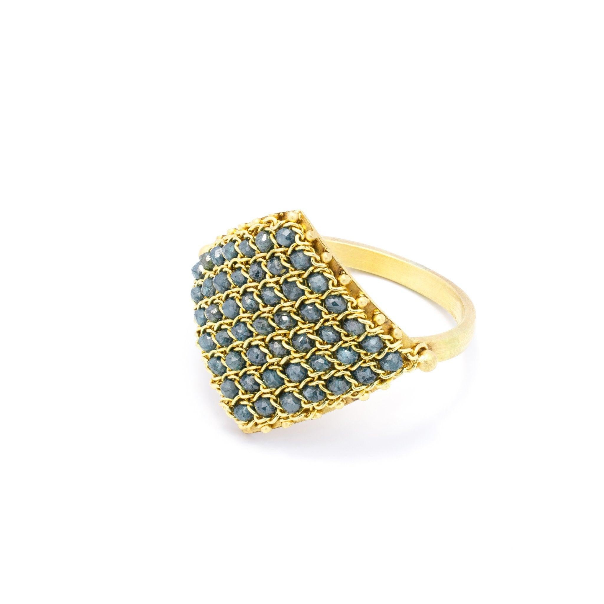 Bead Textile Ring in Blue Diamond For Sale