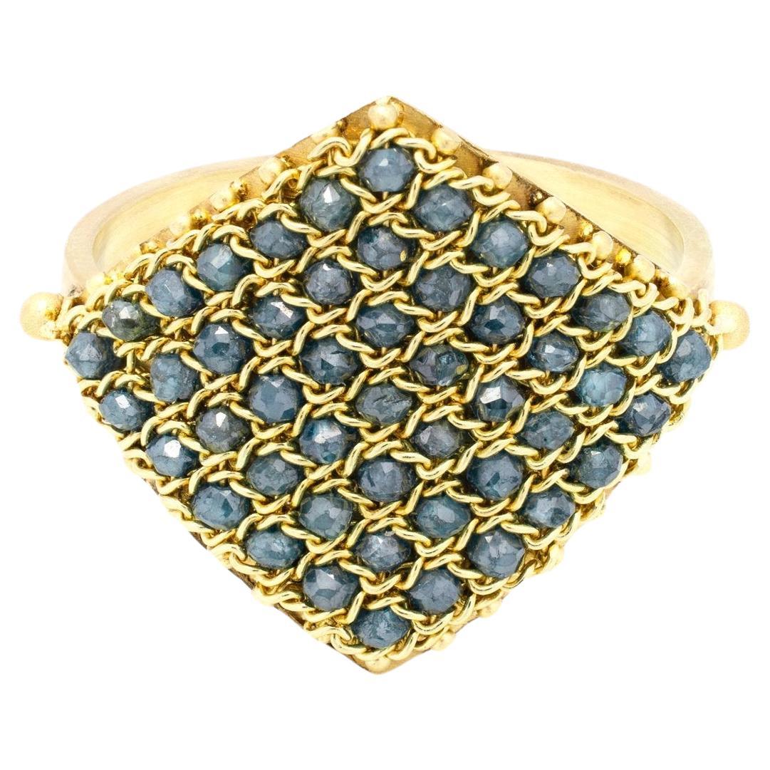 Textile Ring in Blue Diamond For Sale