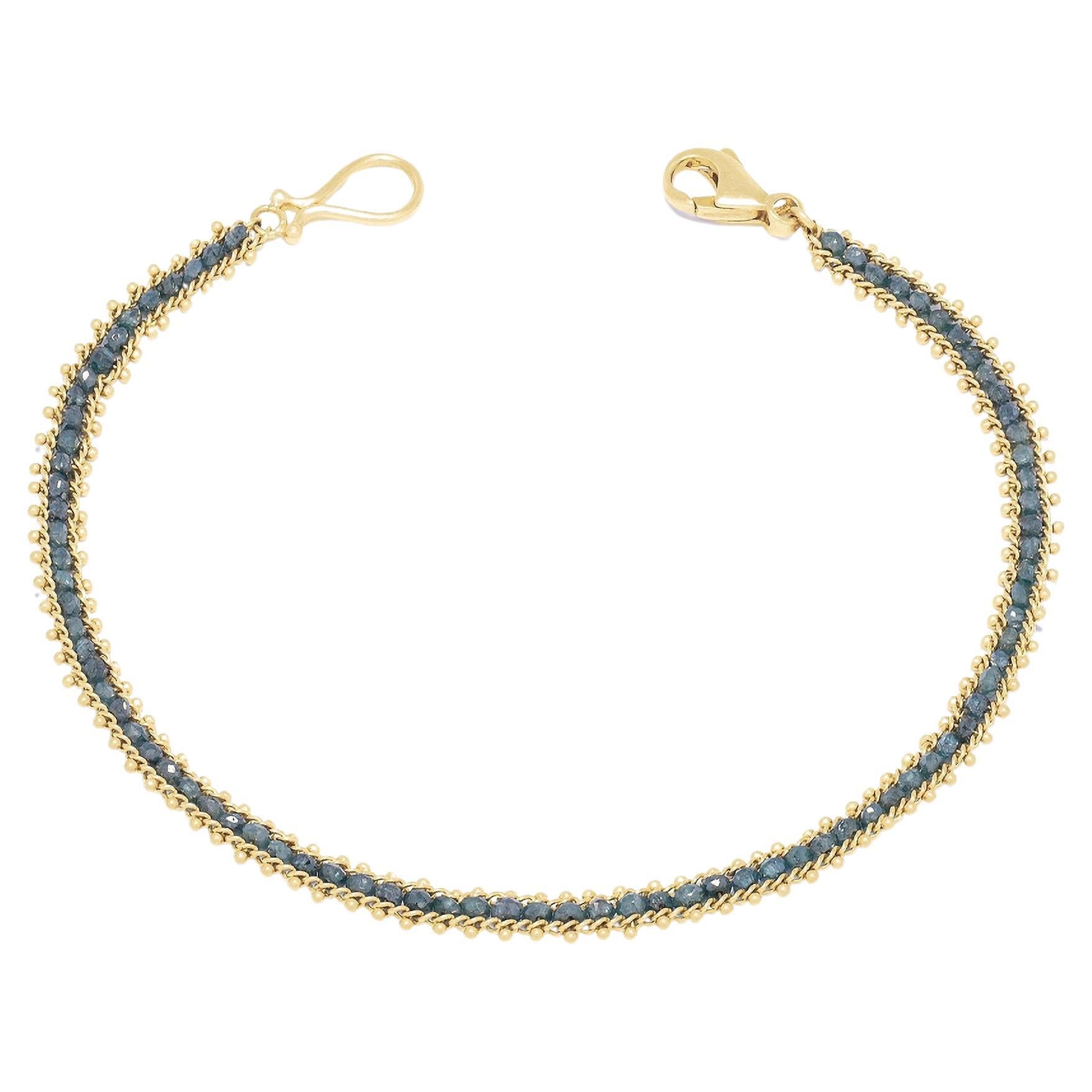 Textile Row Bracelet in Blue Diamond For Sale