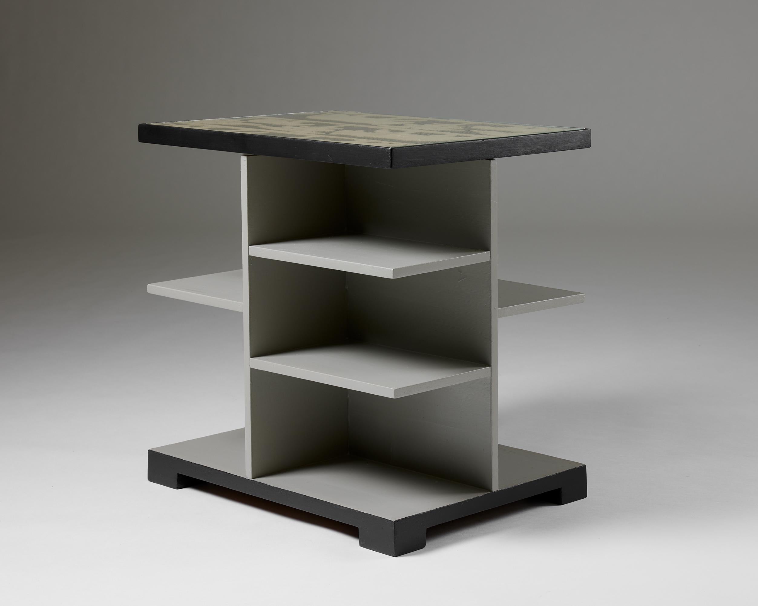 Mid-20th Century Squared side table with textile detailing from the 1940s For Sale