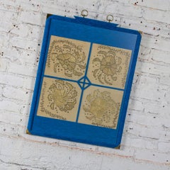 Textile Wall Art Metallic Gold Embroidered Panel on Linen Blue Silk Frame