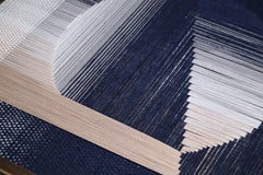 Appendiabiti tessile da parete intrecciato a mano Arte da parete incorniciata Blu