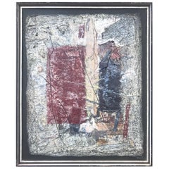 Textural 1950s Painting with Assemblage and Encaustic, L. Hussar