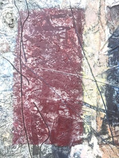 Textural 1950s Painting with Assemblage and Encaustic, L. Hussar