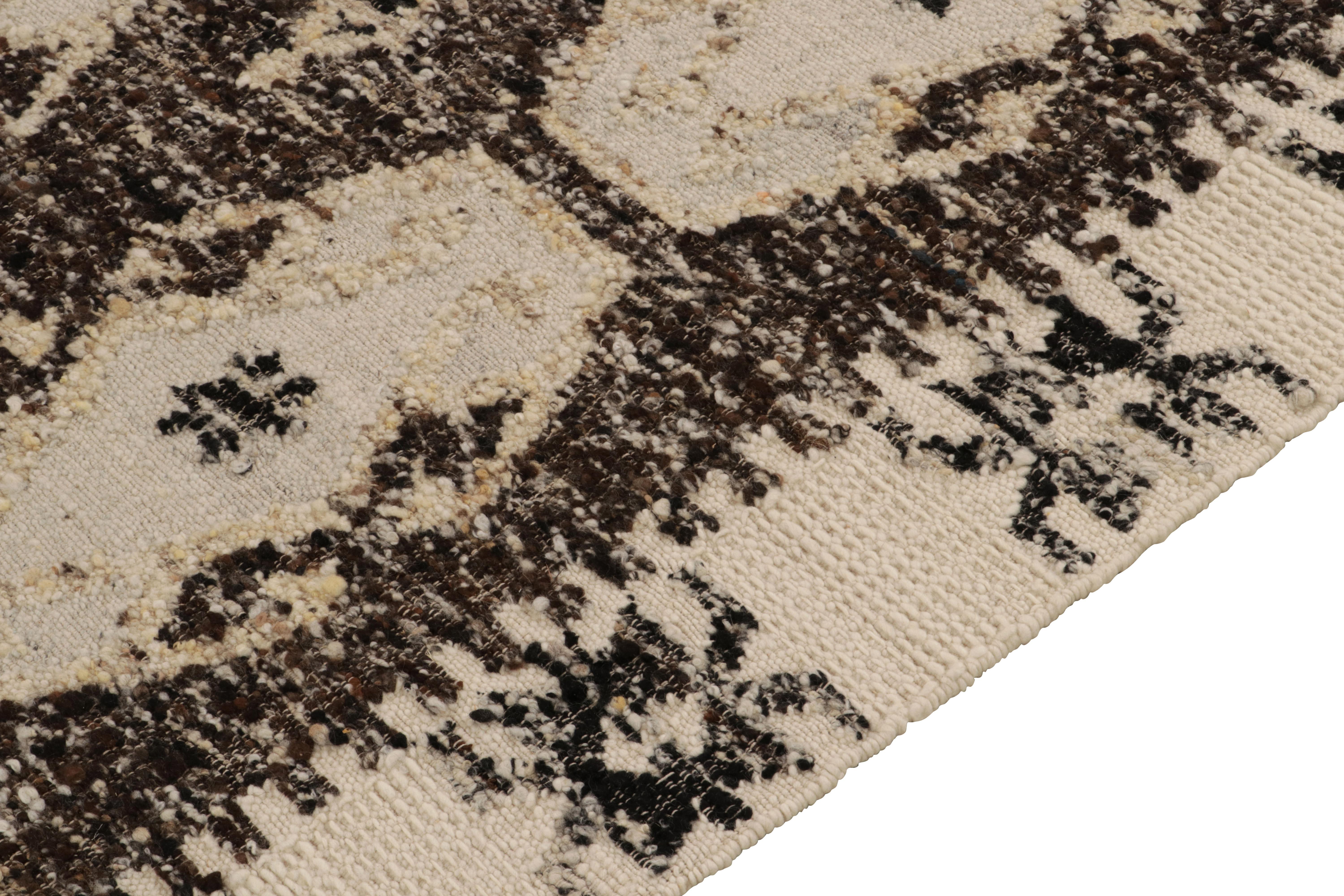 Hand-Knotted Rug & Kilim's Textural Contemporary Kilim Rug in Beige-Brown, White and Black  For Sale