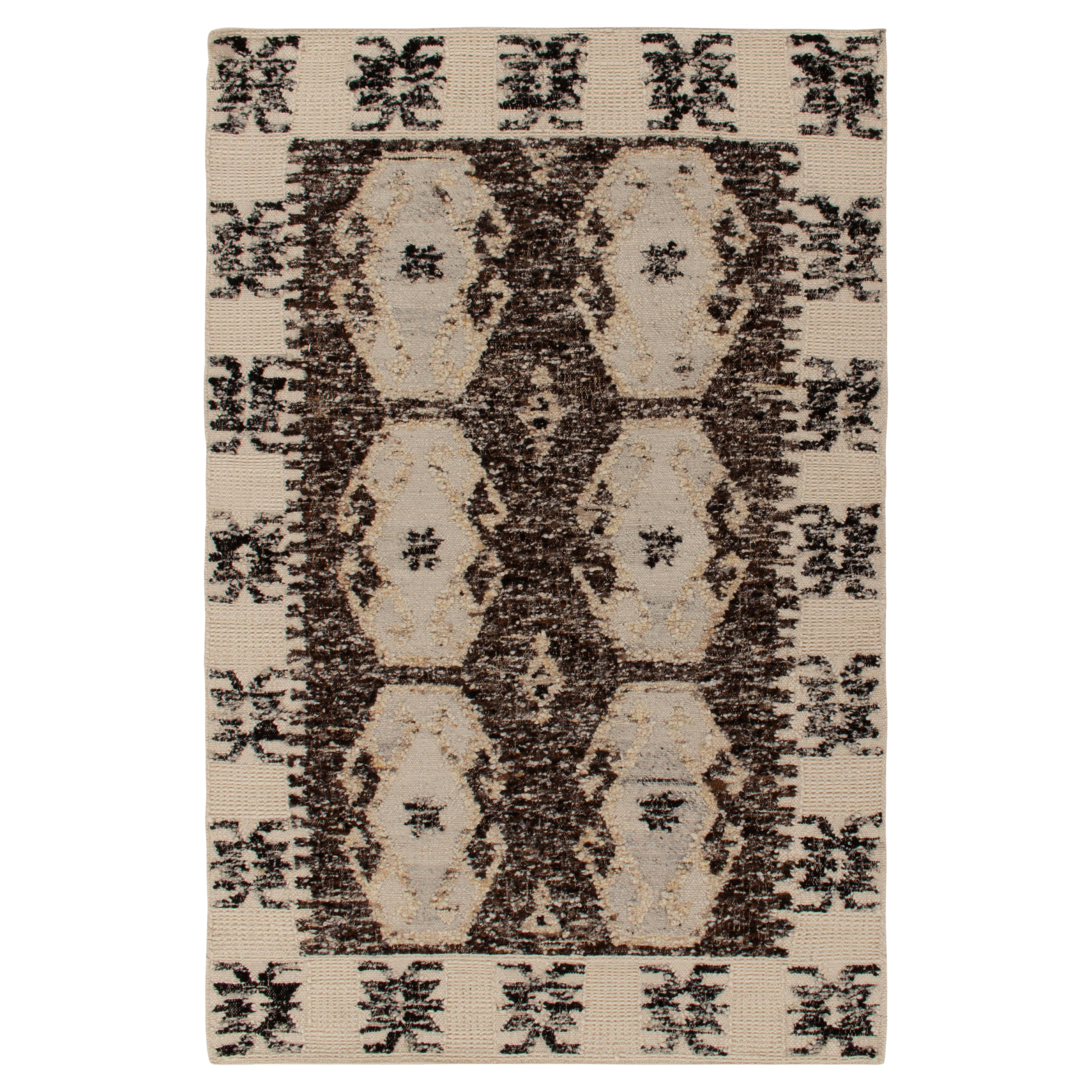 Rug & Kilim's Textural Contemporary Kilim Rug in Beige-Brown, White and Black 