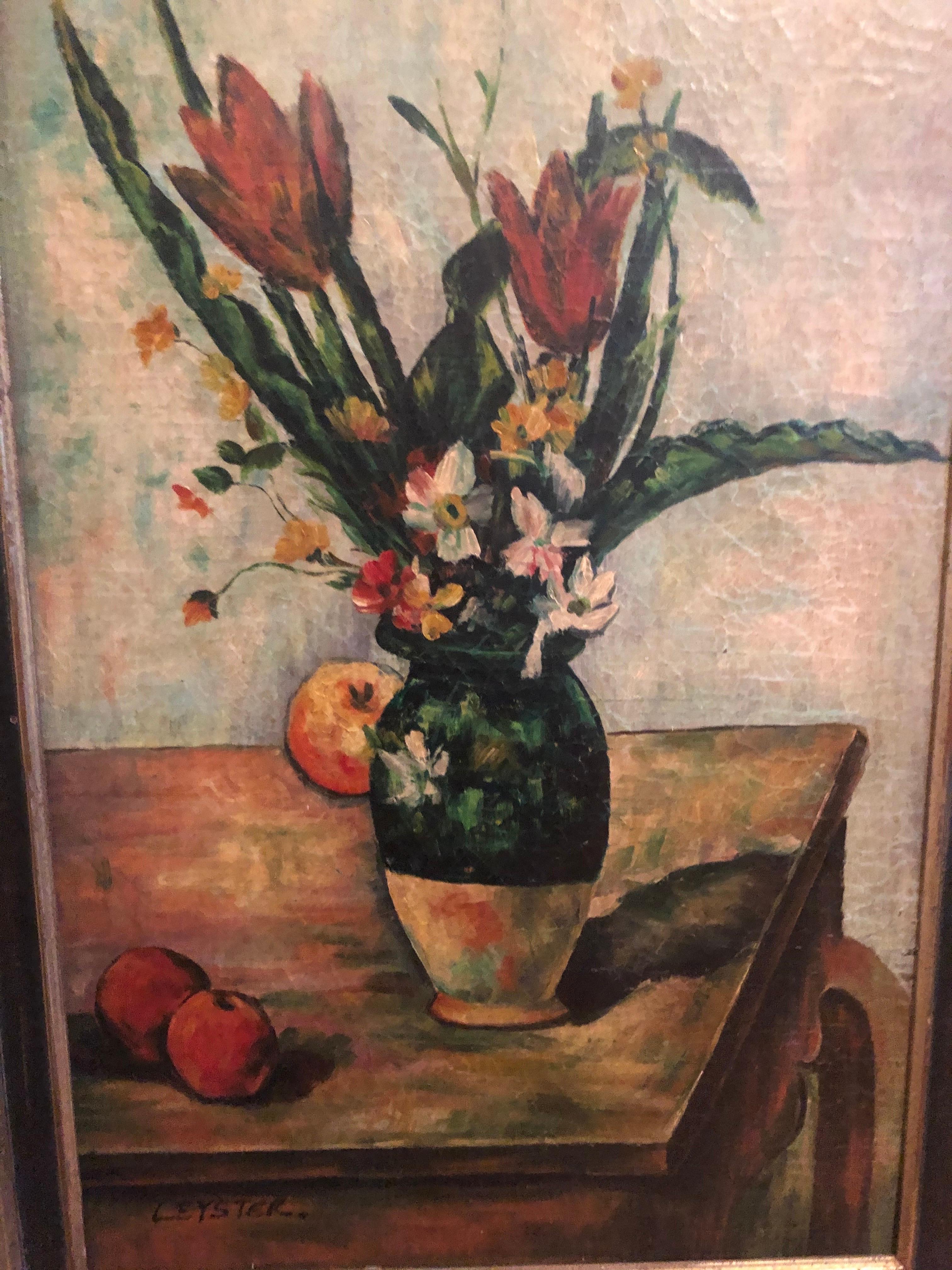 Unknown Textural Floral and Fruit Still Life Signed Leyster For Sale