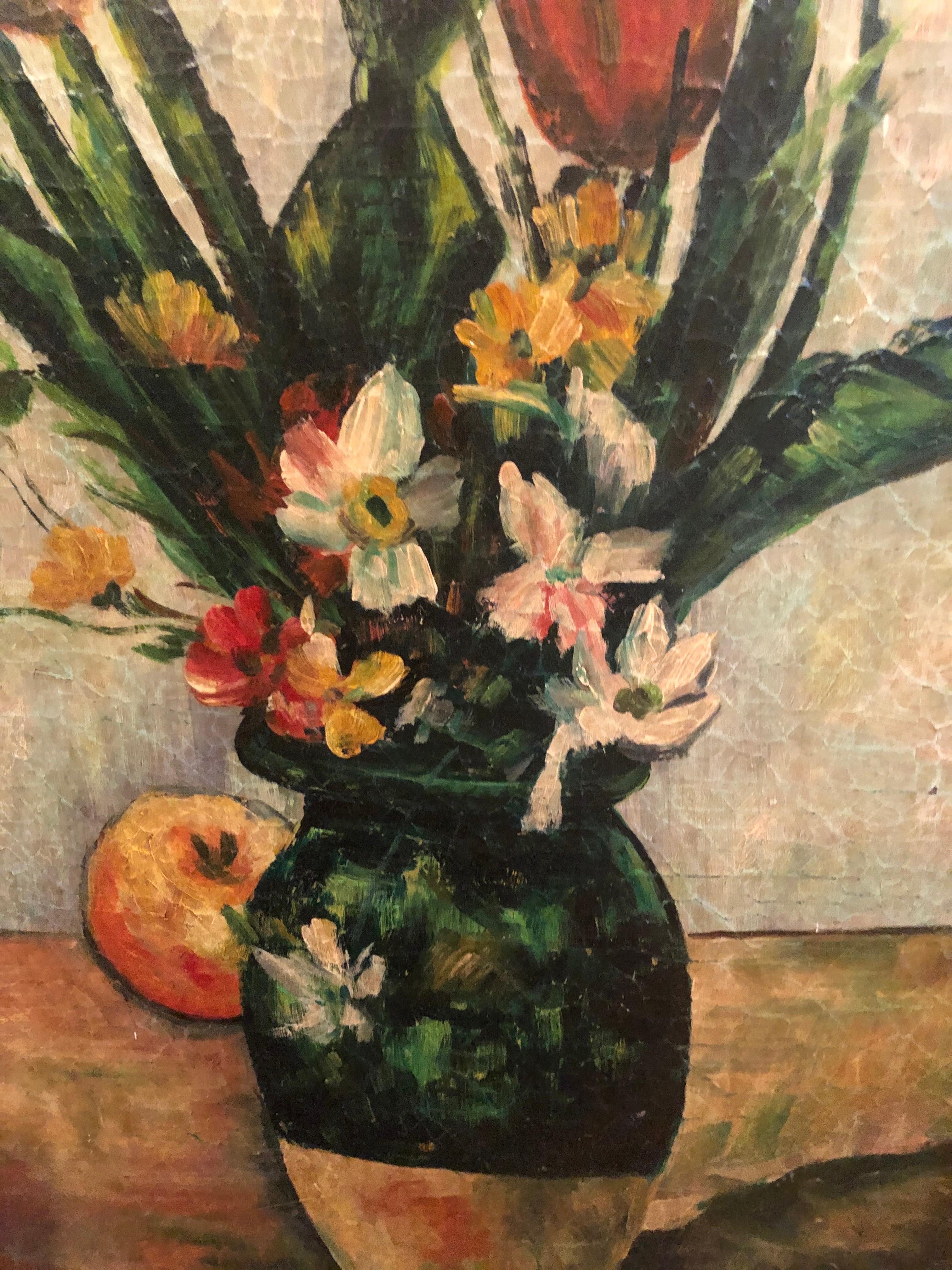 Wood Textural Floral and Fruit Still Life Signed Leyster For Sale