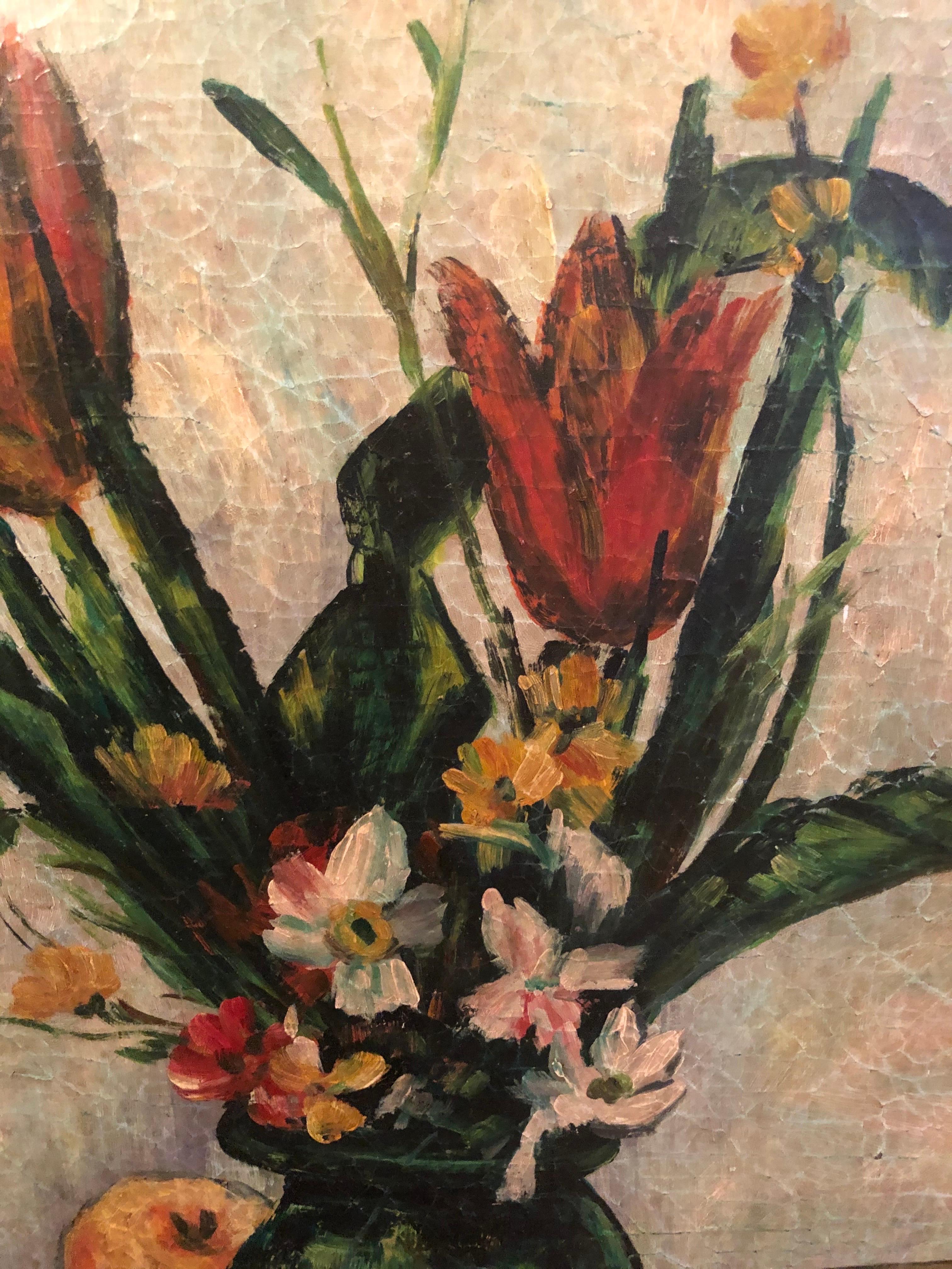 Textural Floral and Fruit Still Life Signed Leyster For Sale 3