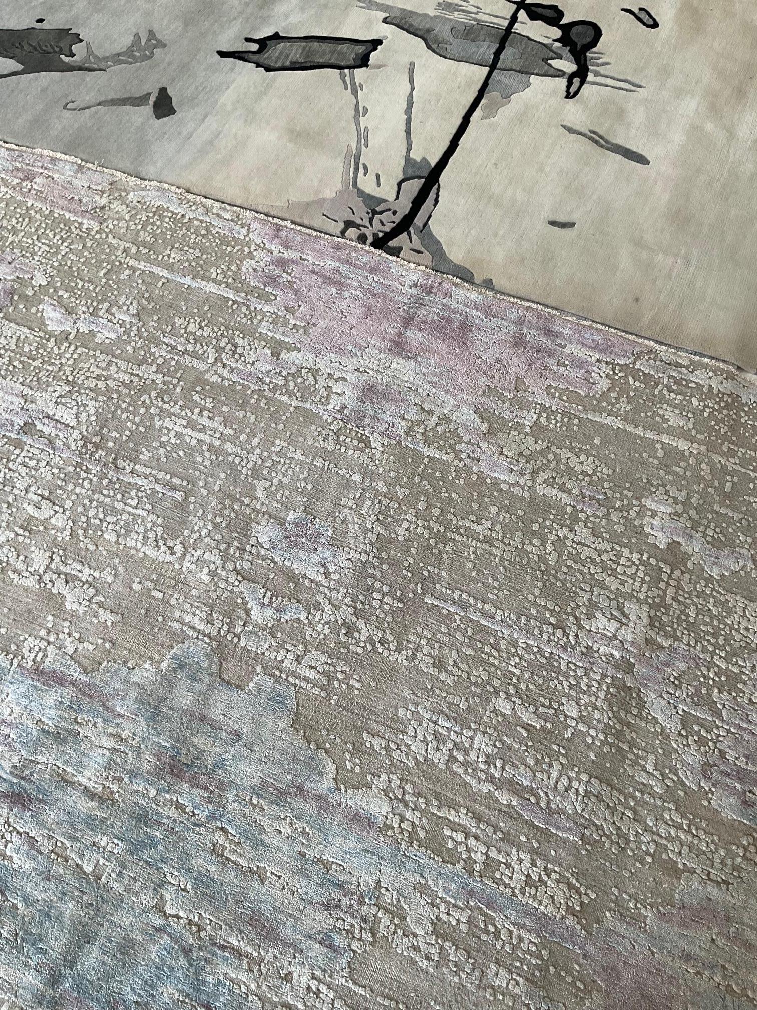 Texturierter Seidenteppich in Hellblau, Blau und Rosa von Doris Leslie Blau im Zustand „Neu“ im Angebot in New York, NY