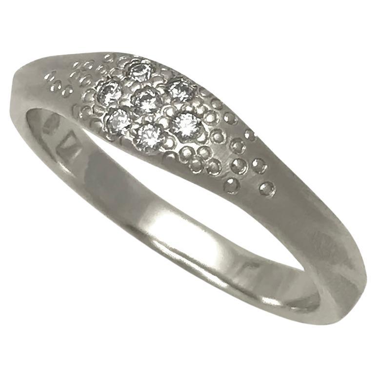 For Sale:  Textured 14 Karat White Gold Diamond Cluster Ring by K.MITA - L