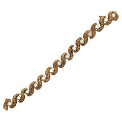 Bracciale con maglie vintage in oro giallo 14 carati con perle bianche coltivate
