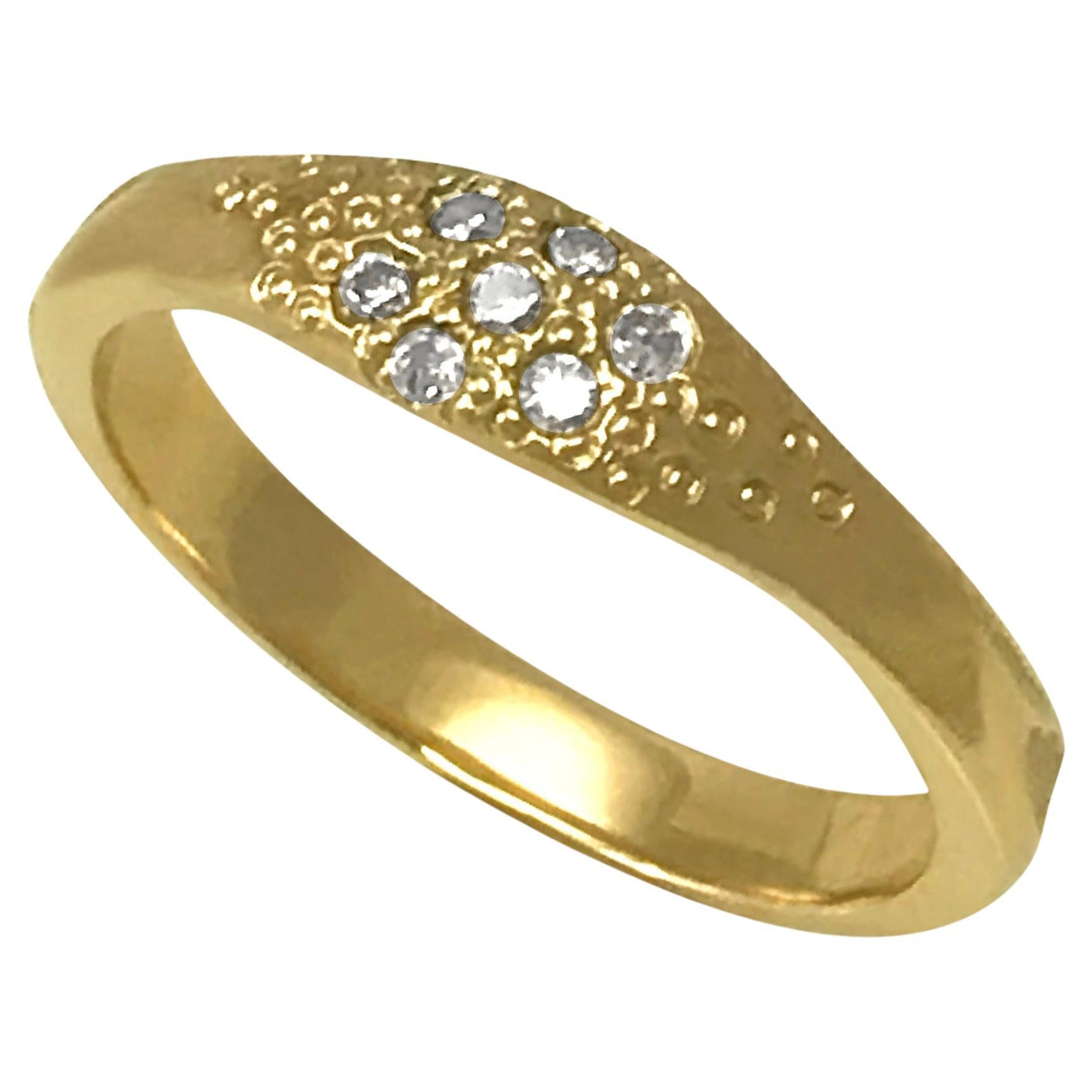 Textured 14 Karat Yellow Gold Diamond Cluster Ring from K.Mita, L