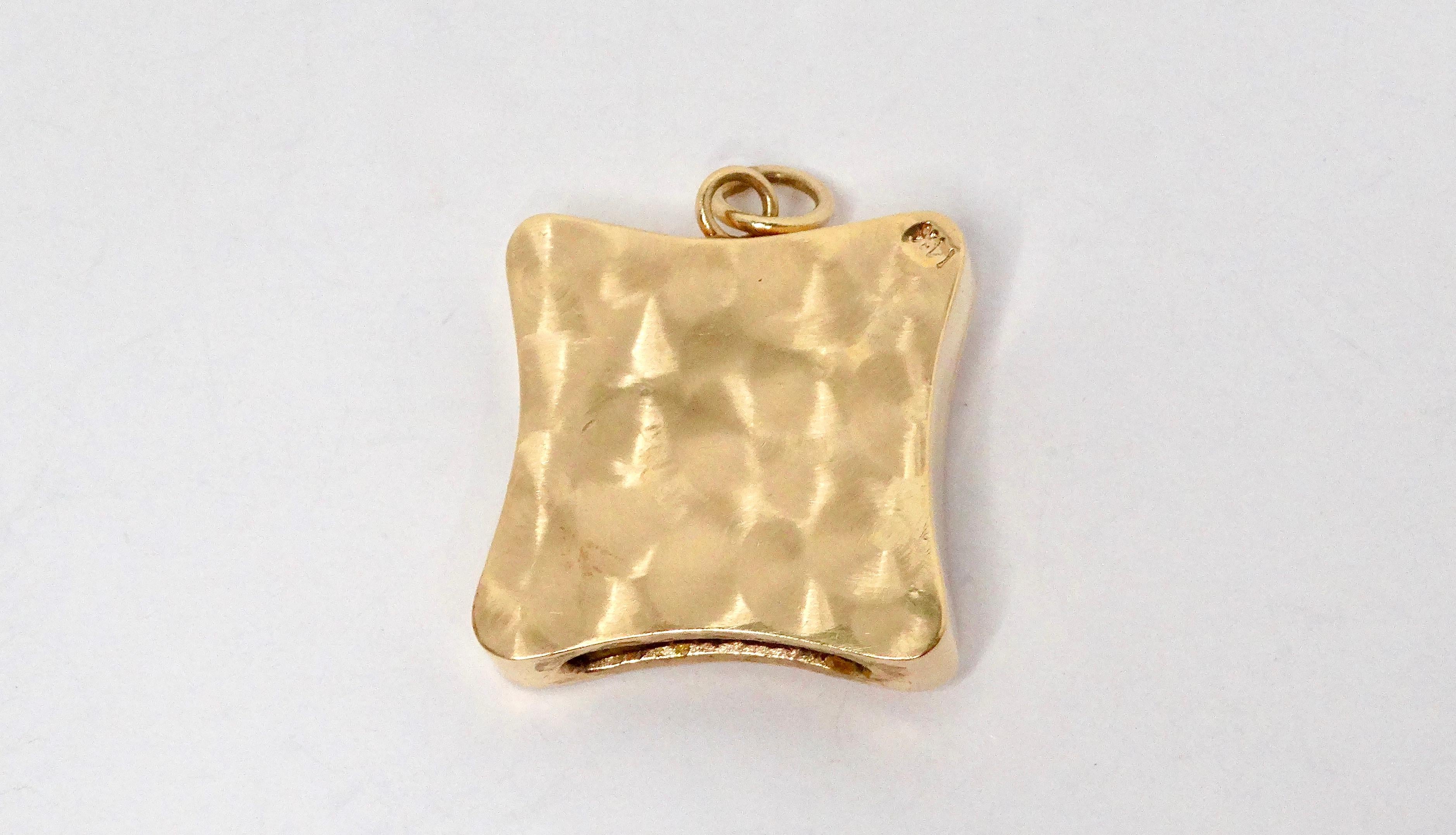 Textured 14k Square Gold Pendant With Initial 