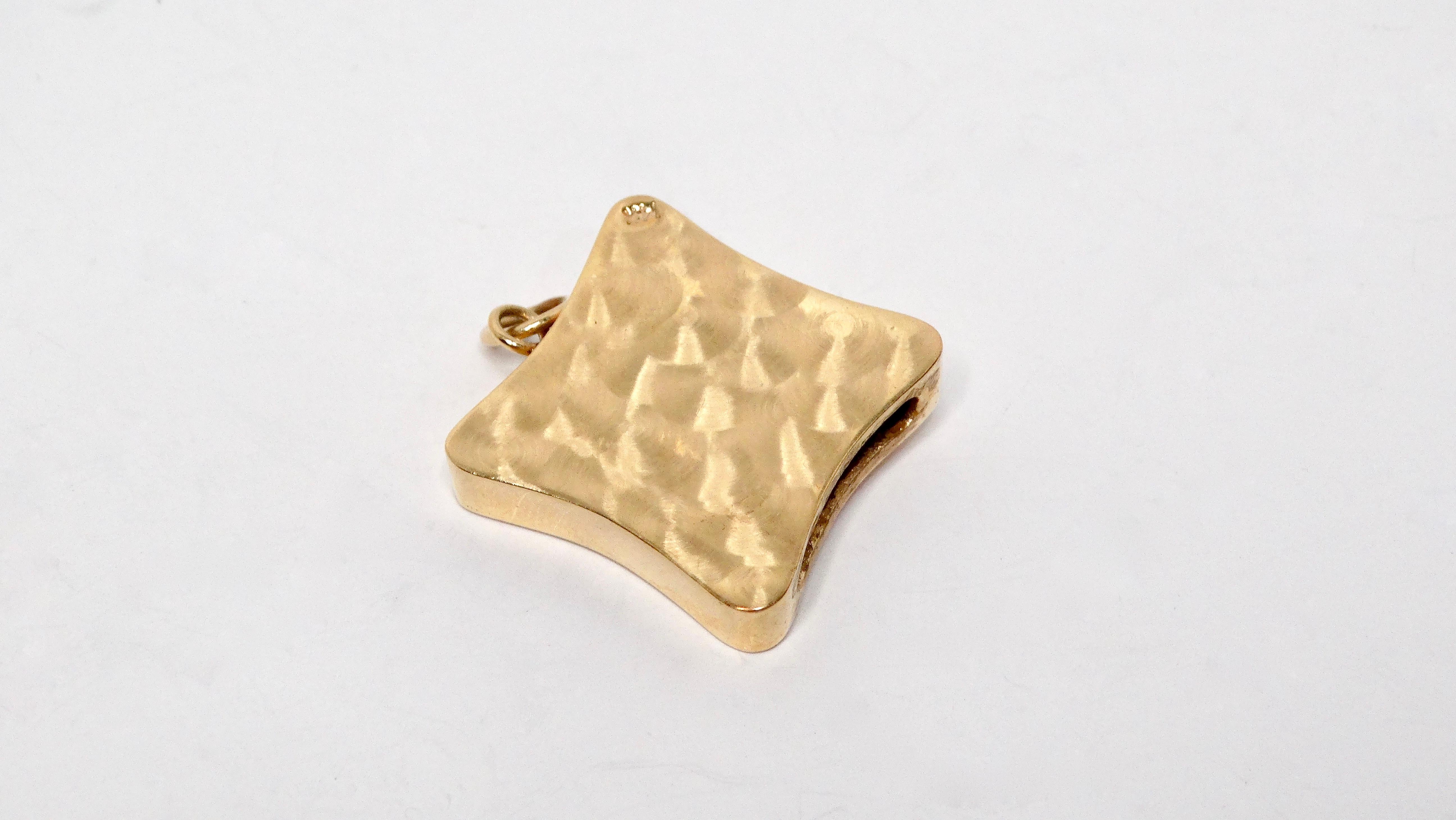 Women's Textured 14k Square Gold Pendant With Initial 