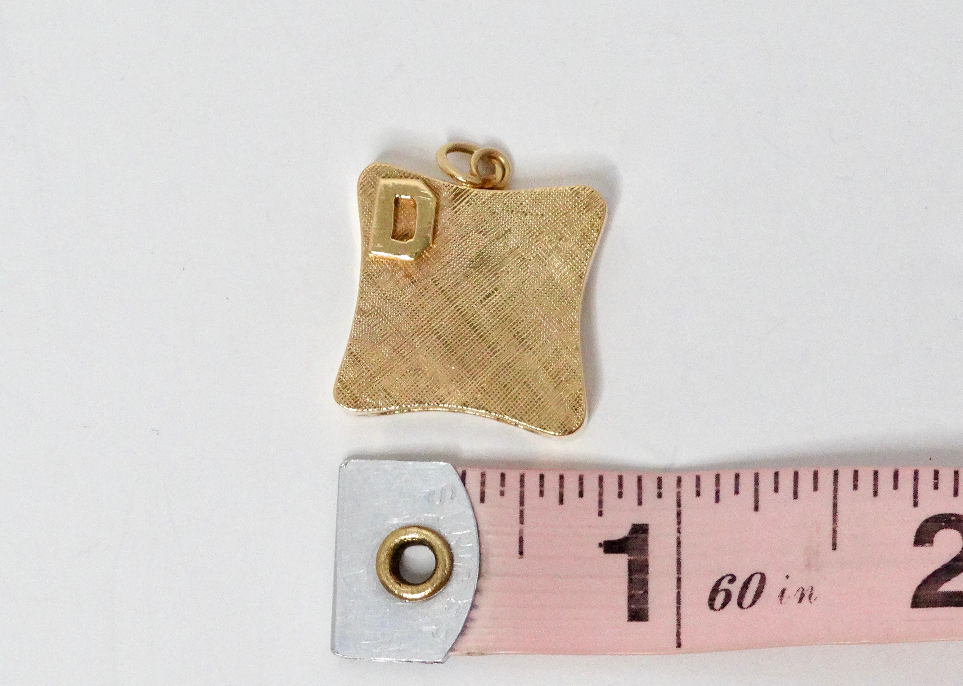 Textured 14k Square Gold Pendant With Initial 
