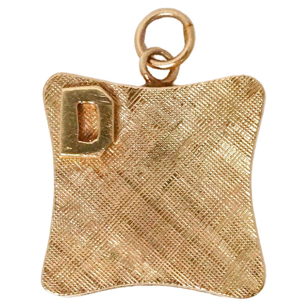 Textured 14k Square Gold Pendant With Initial "D"
