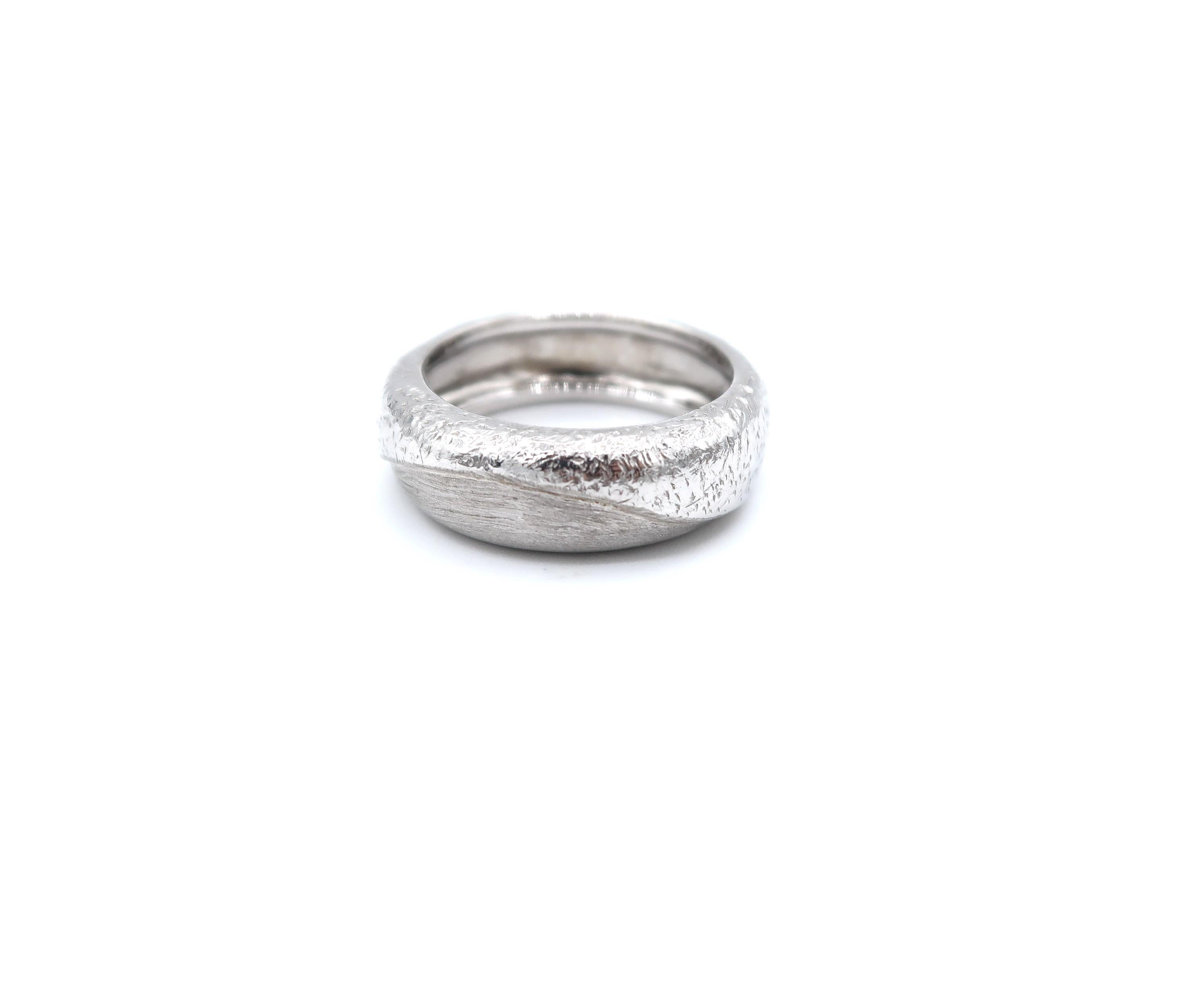 Women's or Men's Textured 18 Karat White Gold Band Ring For Sale