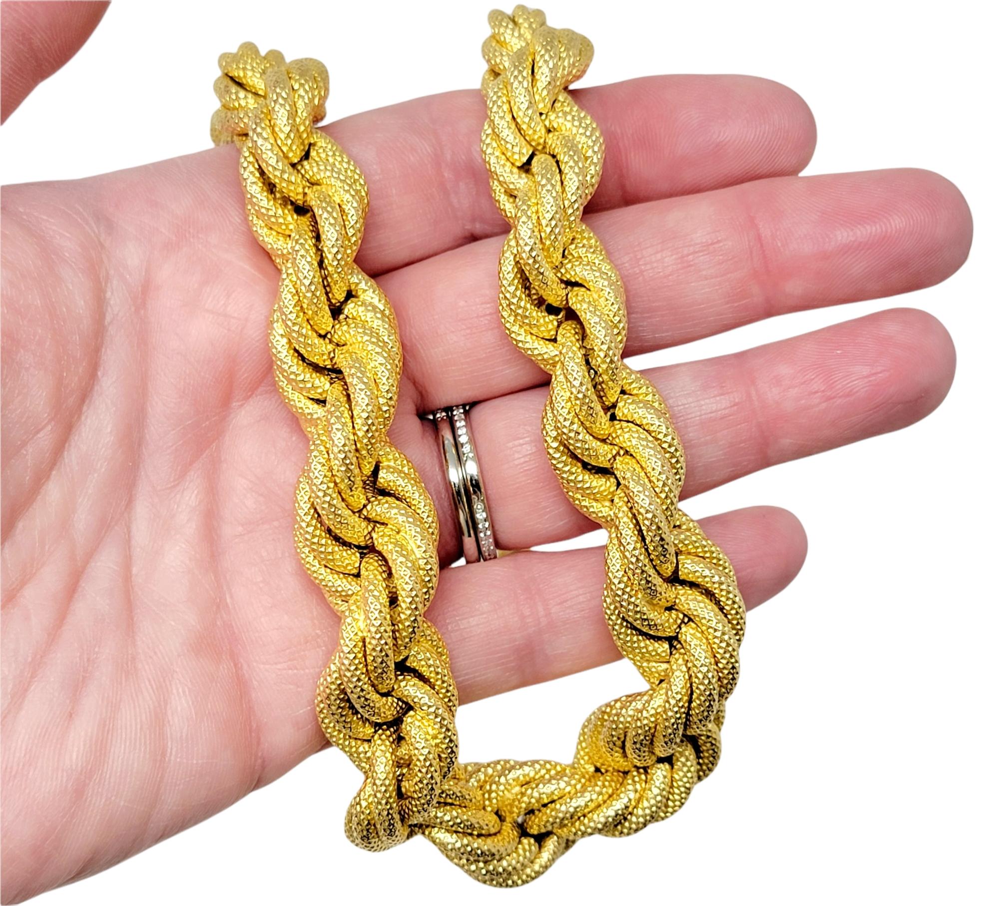 Textured 18 Karat Yellow Gold Heavy Graduated Rope Link Necklace 2