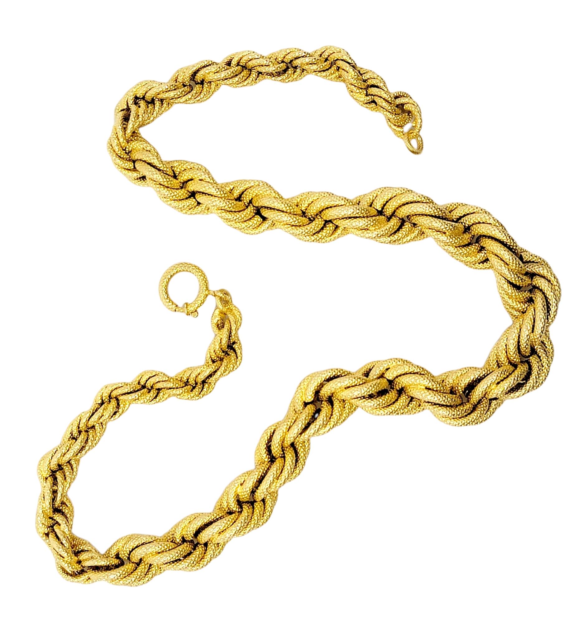 Textured 18 Karat Yellow Gold Heavy Graduated Rope Link Necklace In Excellent Condition In Scottsdale, AZ