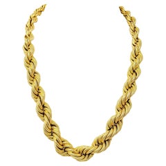 Vintage Textured 18 Karat Yellow Gold Heavy Graduated Rope Link Necklace