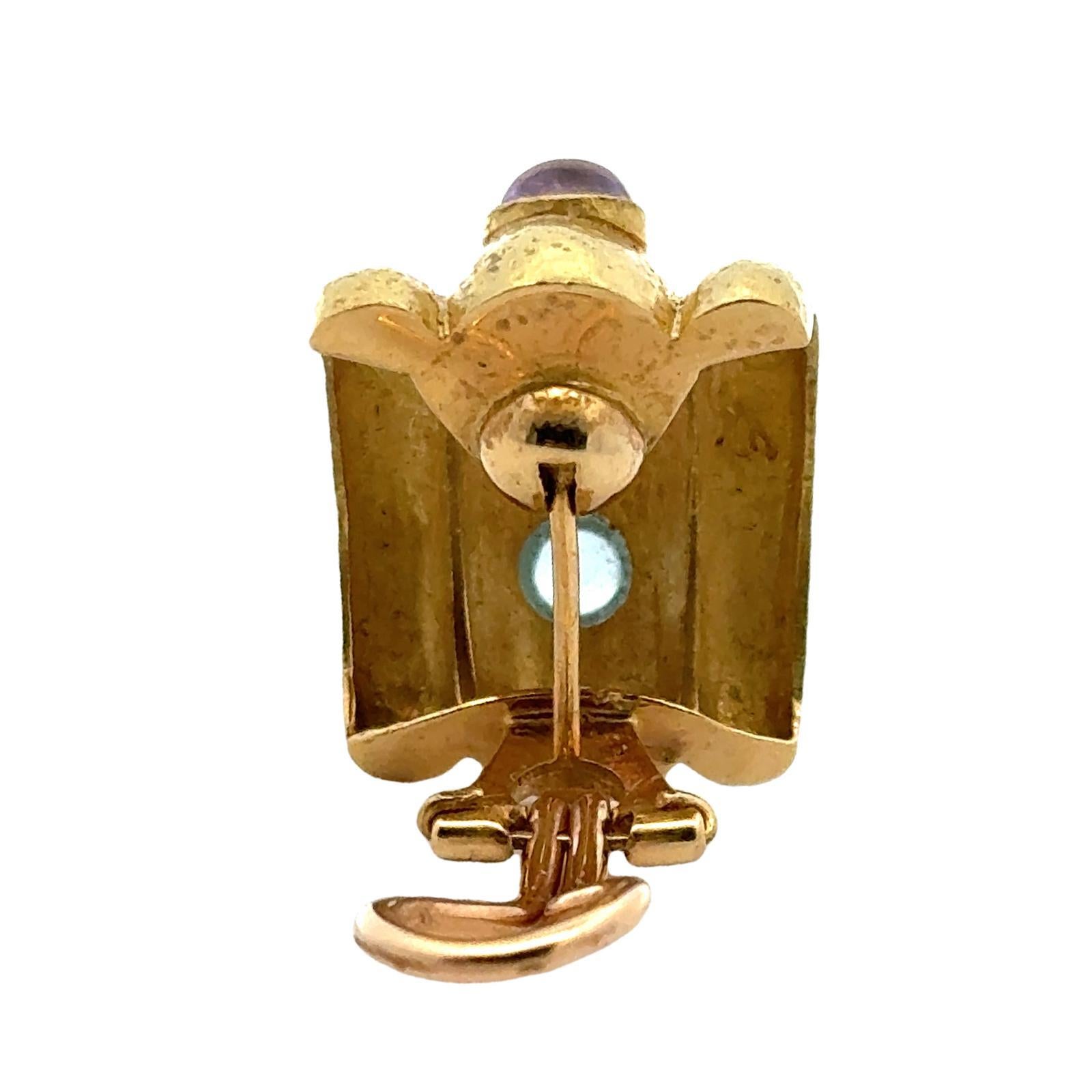 Textured 18 Karat Yellow Gold Multi-Color Gemstone Retractable Post Earrings In Excellent Condition In Boca Raton, FL
