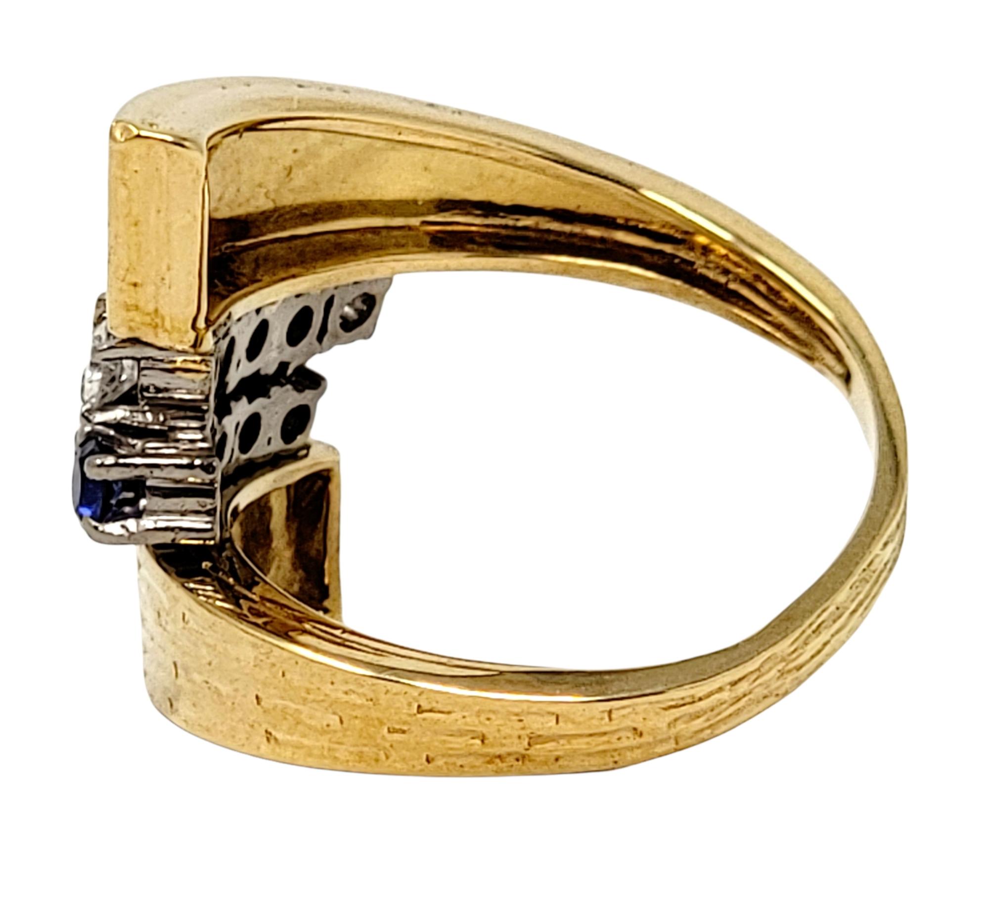 Textured 18 Karat Yellow Gold Wrap Ring with Natural Sapphires and Diamonds For Sale 5