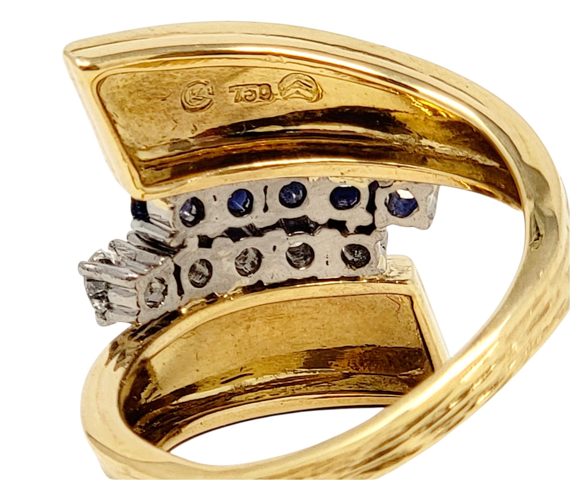 Textured 18 Karat Yellow Gold Wrap Ring with Natural Sapphires and Diamonds For Sale 6