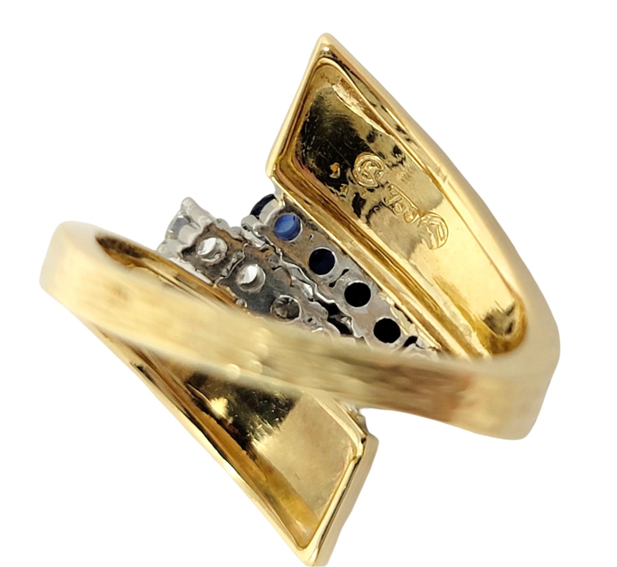 Textured 18 Karat Yellow Gold Wrap Ring with Natural Sapphires and Diamonds For Sale 7