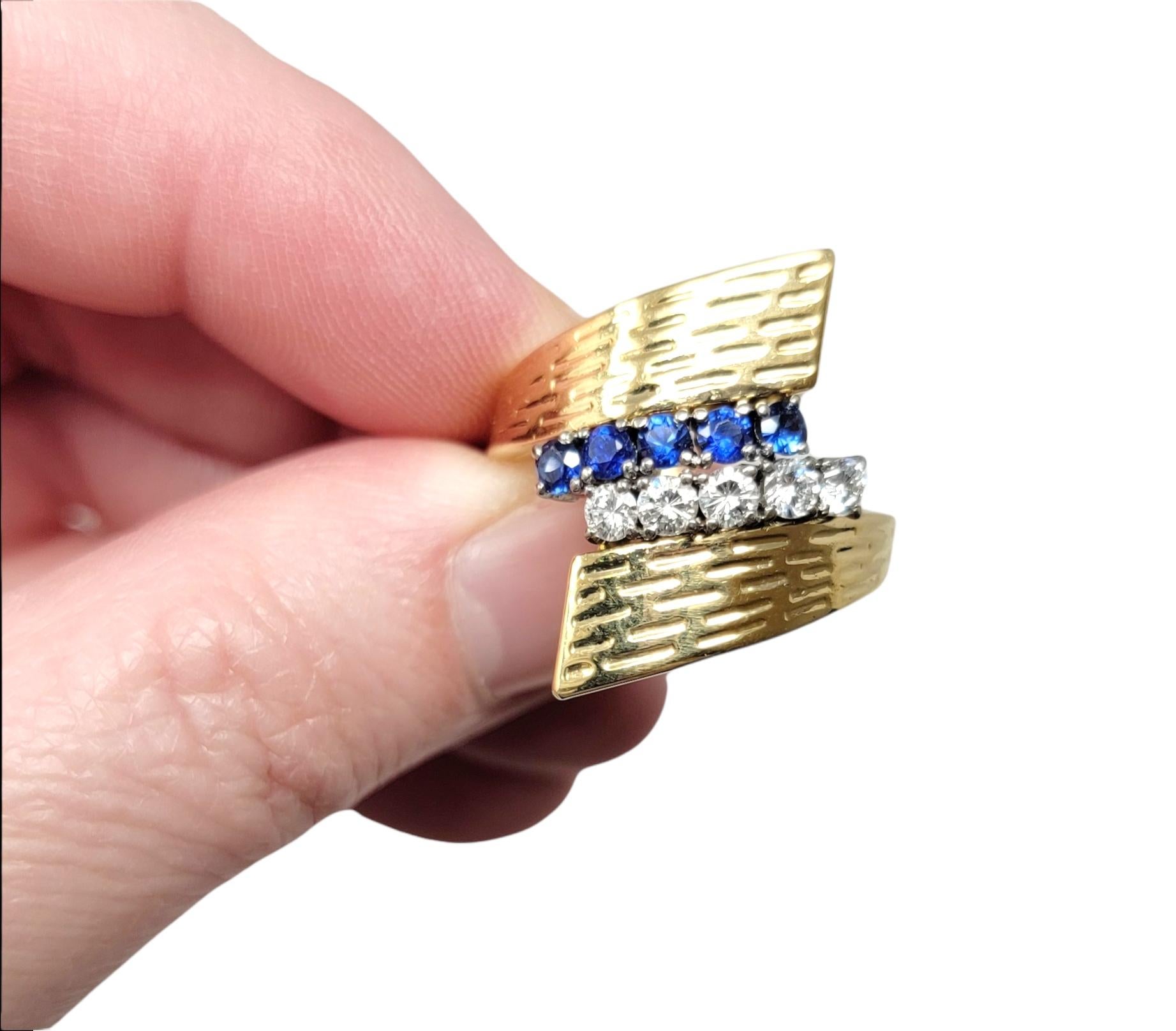 Textured 18 Karat Yellow Gold Wrap Ring with Natural Sapphires and Diamonds For Sale 8