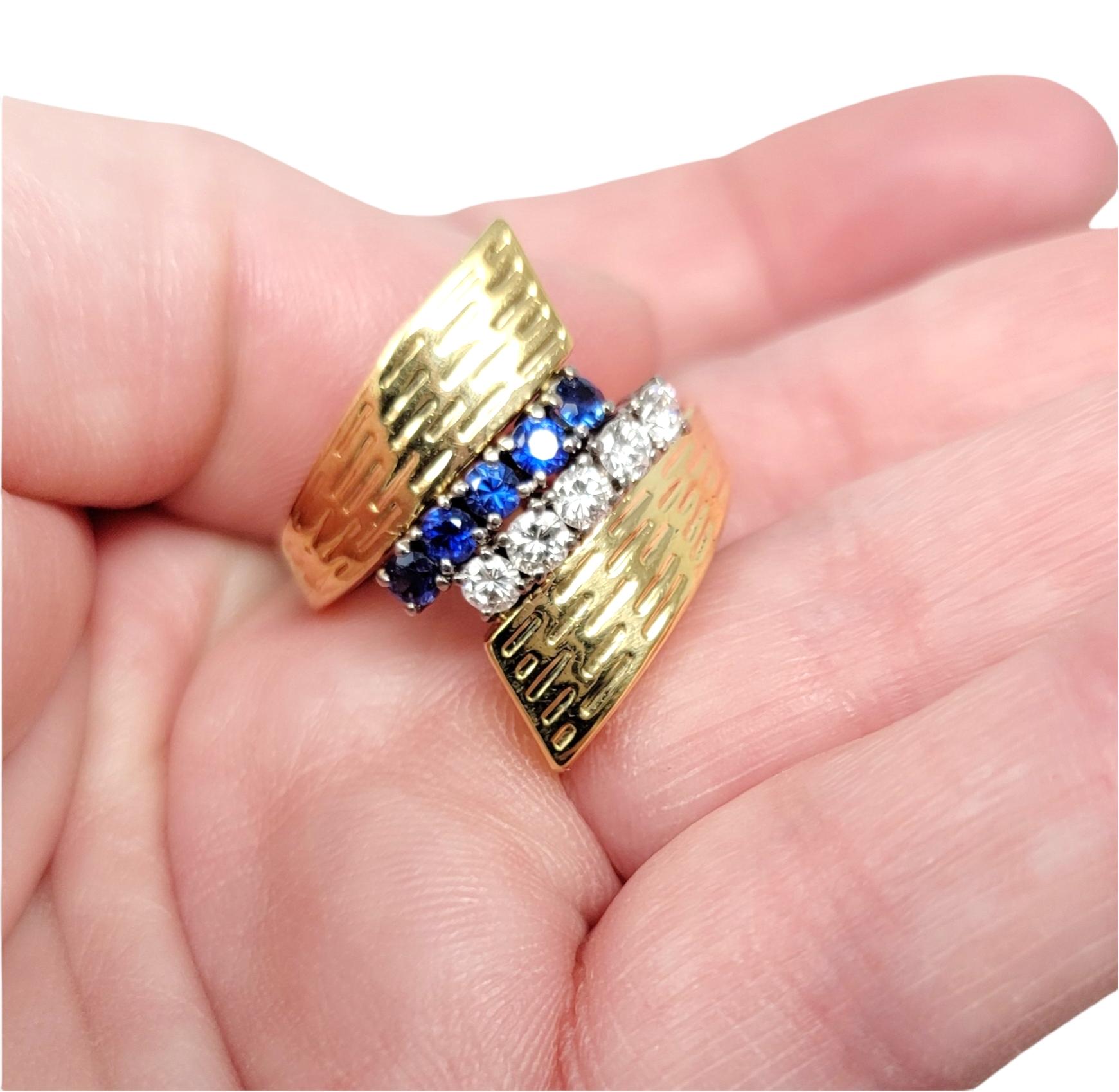 Textured 18 Karat Yellow Gold Wrap Ring with Natural Sapphires and Diamonds For Sale 10