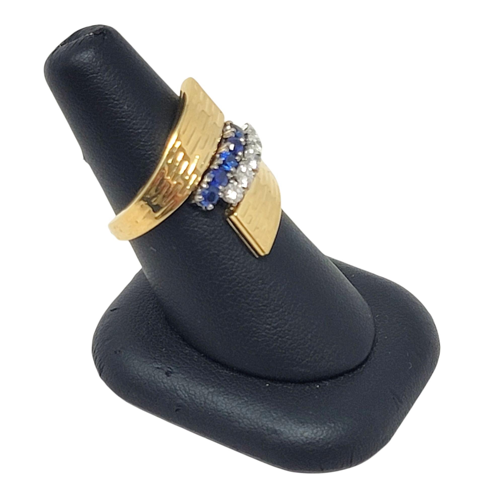Contemporary Textured 18 Karat Yellow Gold Wrap Ring with Natural Sapphires and Diamonds For Sale