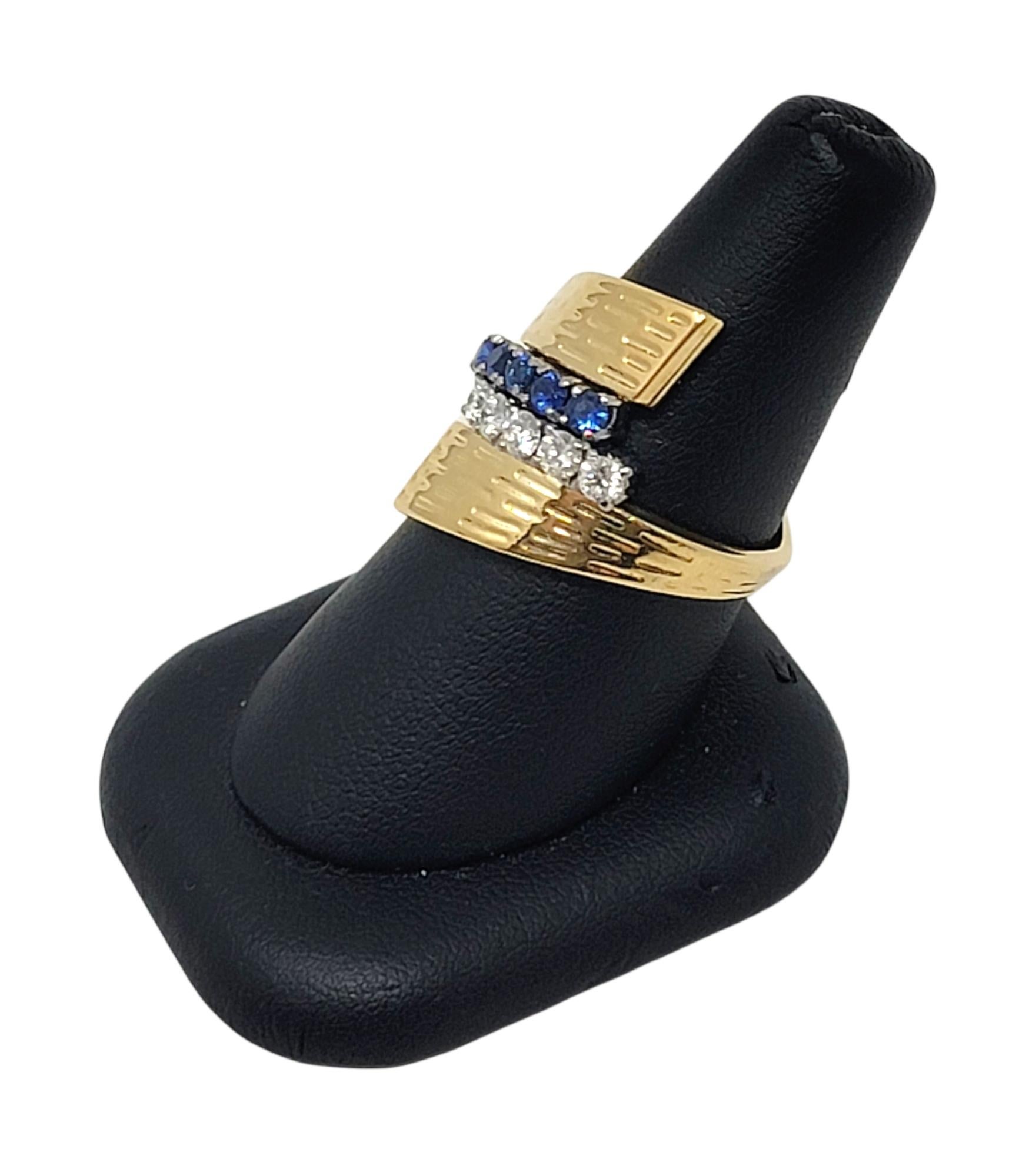 Round Cut Textured 18 Karat Yellow Gold Wrap Ring with Natural Sapphires and Diamonds For Sale
