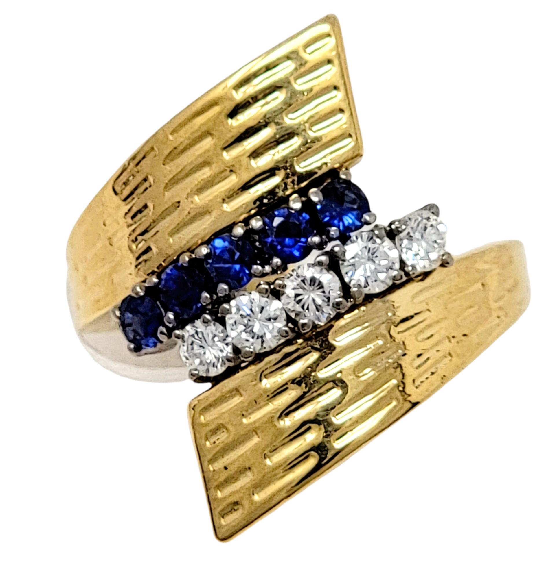 Textured 18 Karat Yellow Gold Wrap Ring with Natural Sapphires and Diamonds In Good Condition For Sale In Scottsdale, AZ