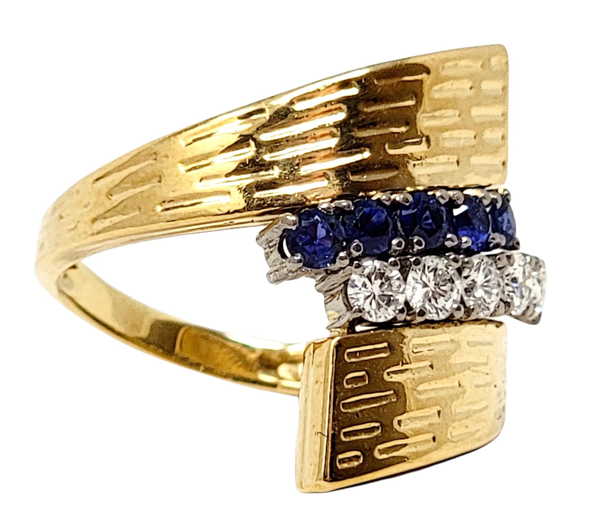 Textured 18 Karat Yellow Gold Wrap Ring with Natural Sapphires and Diamonds For Sale 2