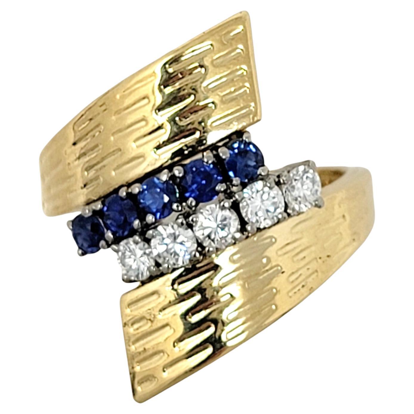 Textured 18 Karat Yellow Gold Wrap Ring with Natural Sapphires and Diamonds 