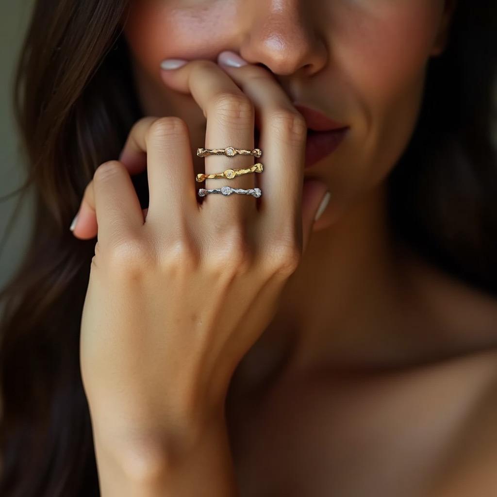 Textured 18K Gold Ring with 0.15 TCW dazzling diamonds For Sale 1