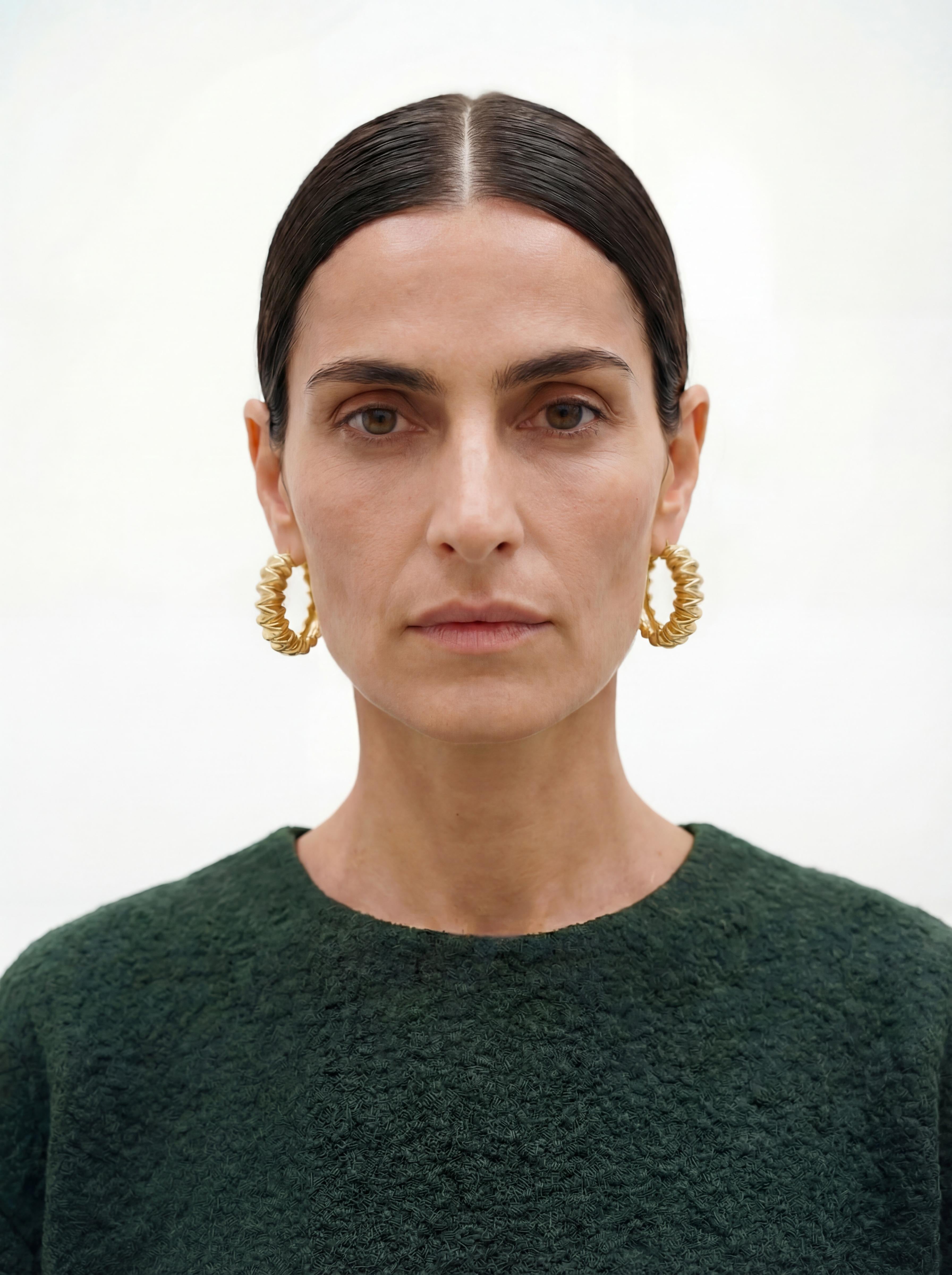 Textured 18k Solid Yellow Gold Statement Hoops - image 2