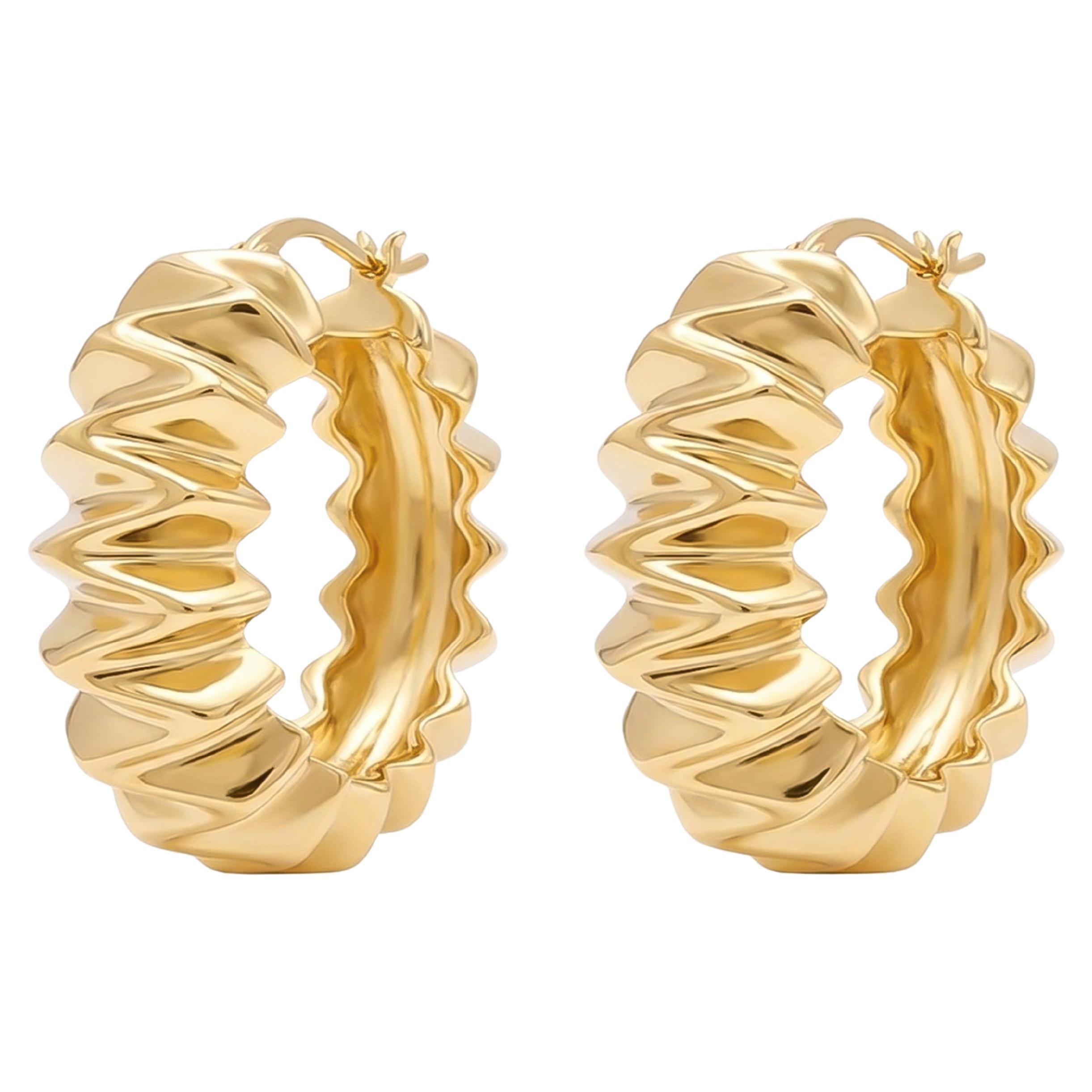 Textured 18k Solid Yellow Gold Statement Hoops - image 1