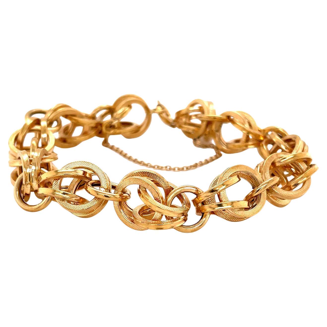 Textured 18K Yellow Gold Double Loop Chain Link Bracelet For Sale at ...
