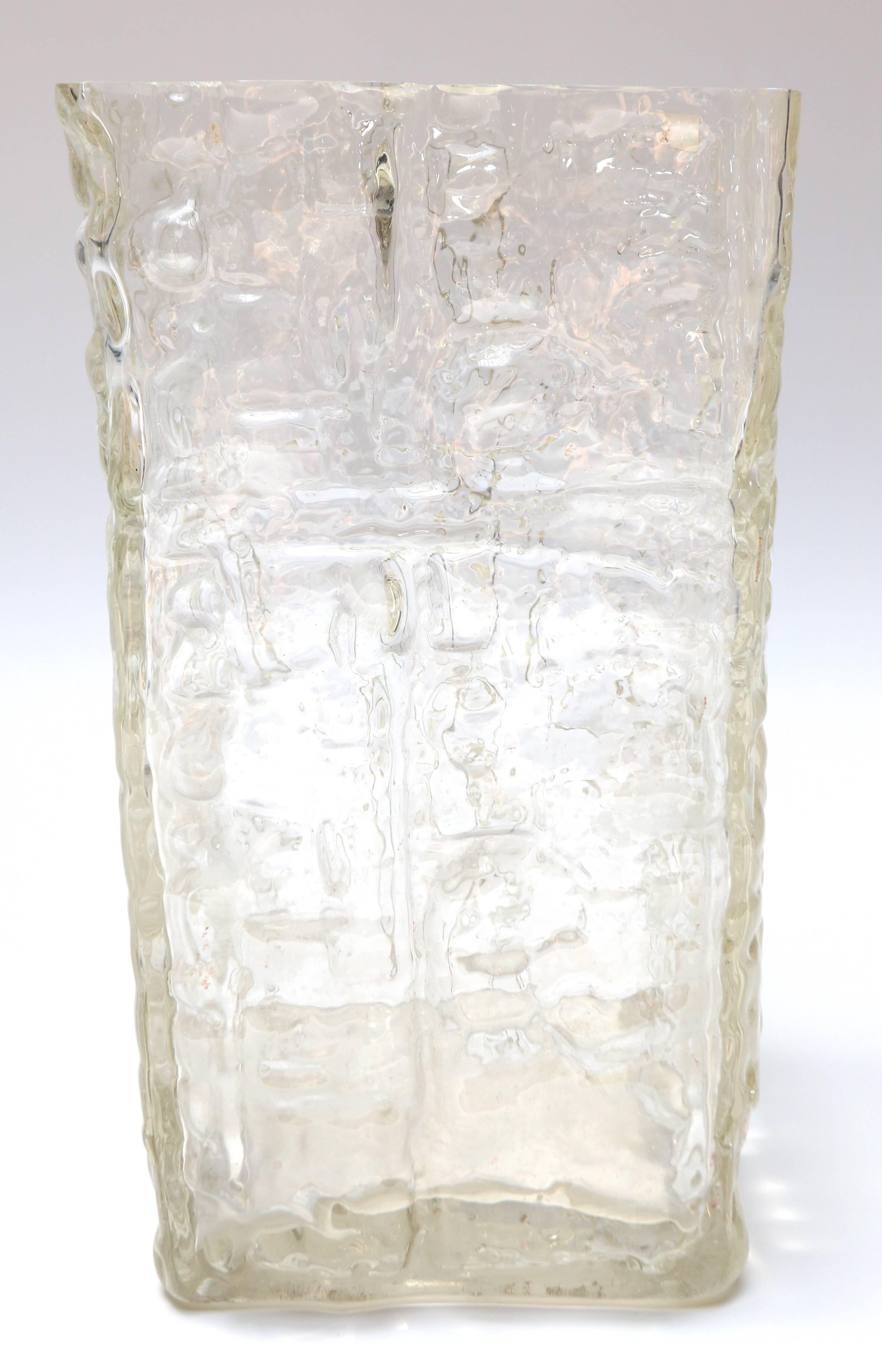 Mid-Century Modern Wavy Textured Clear Glass Vase by Girandi, 1960s For Sale