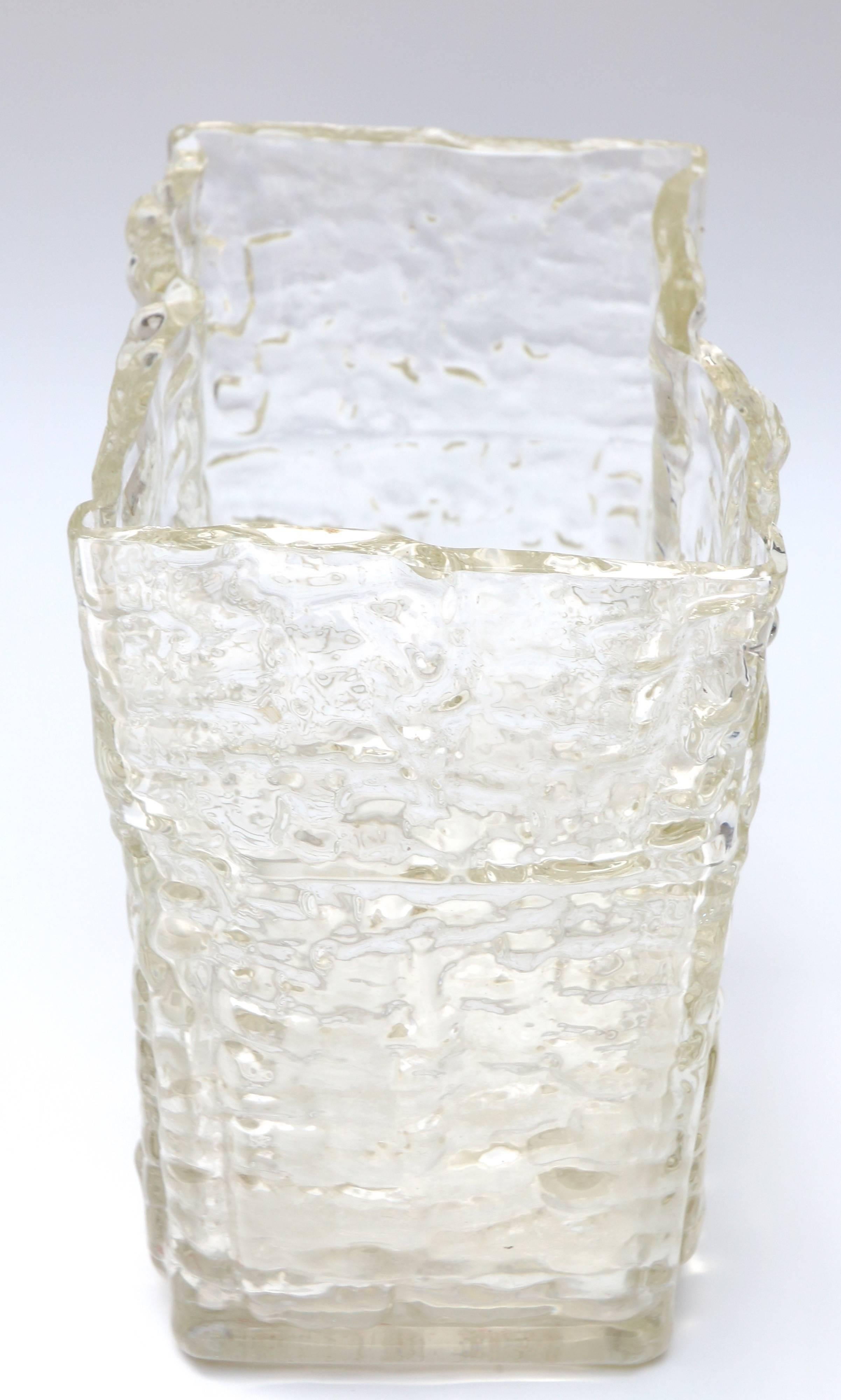 Wavy Textured Clear Glass Vase by Girandi, 1960s In Good Condition For Sale In Los Angeles, CA
