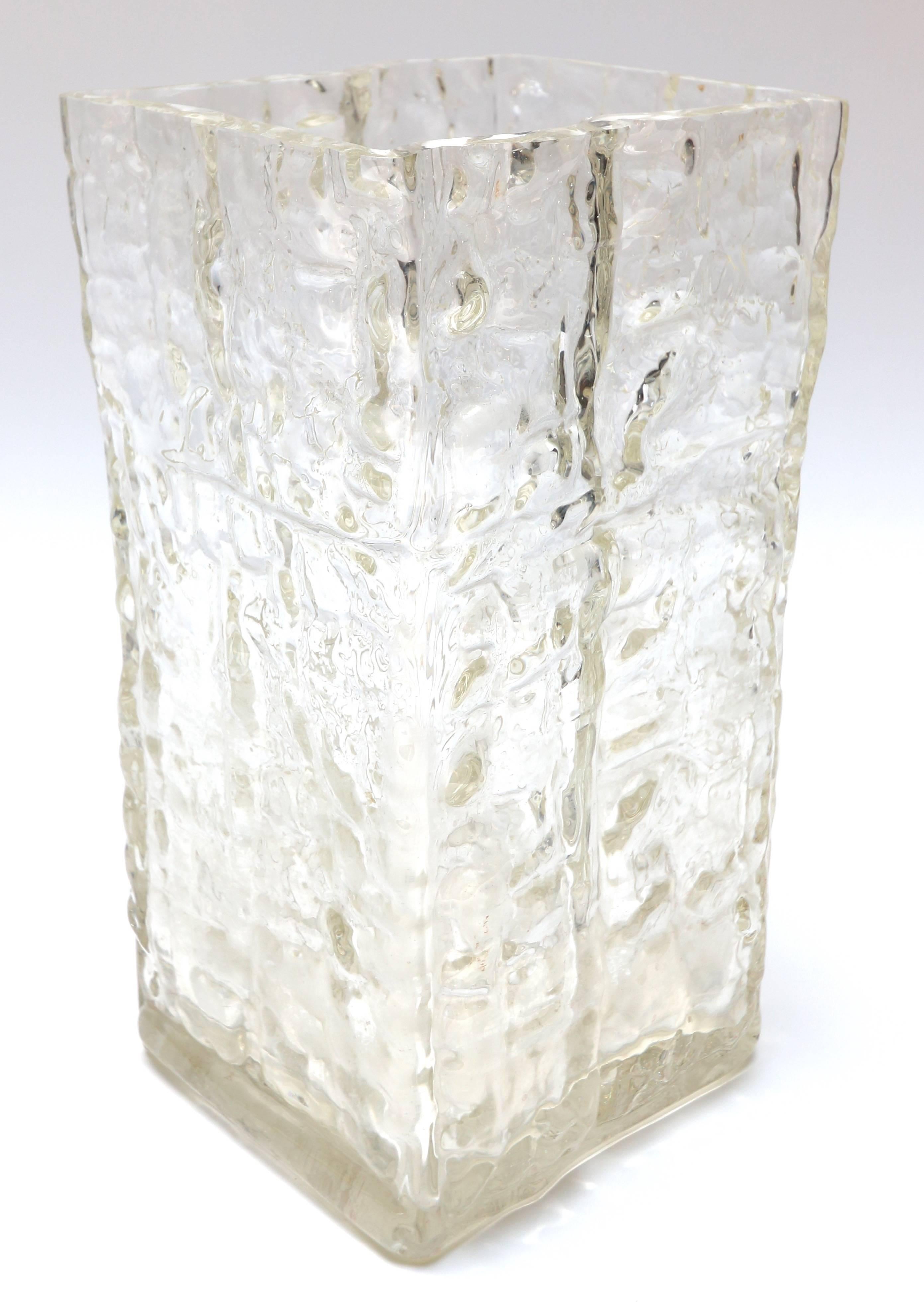 Mid-20th Century Wavy Textured Clear Glass Vase by Girandi, 1960s For Sale