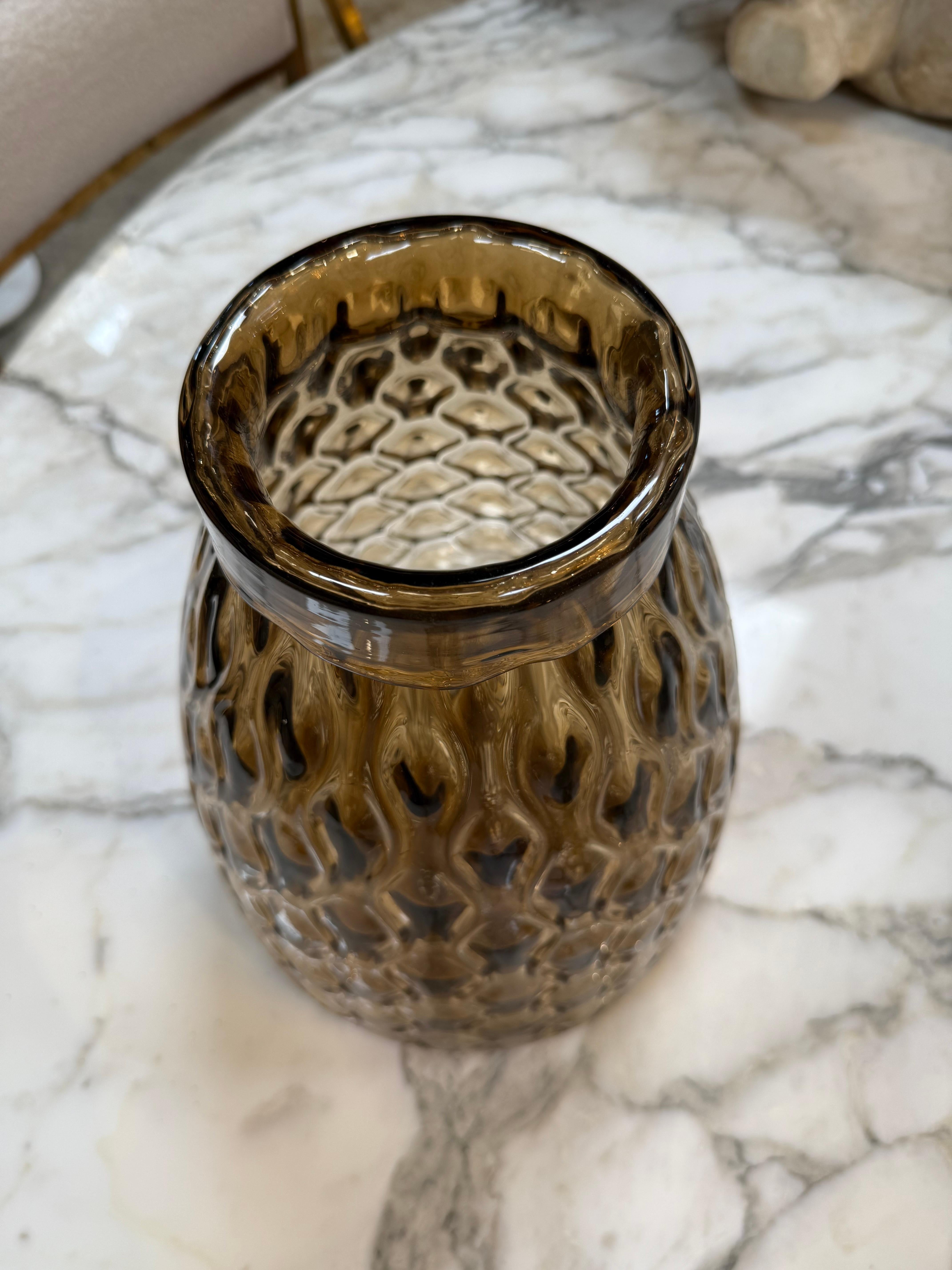 Italian Textured Amber Glass Vase For Sale