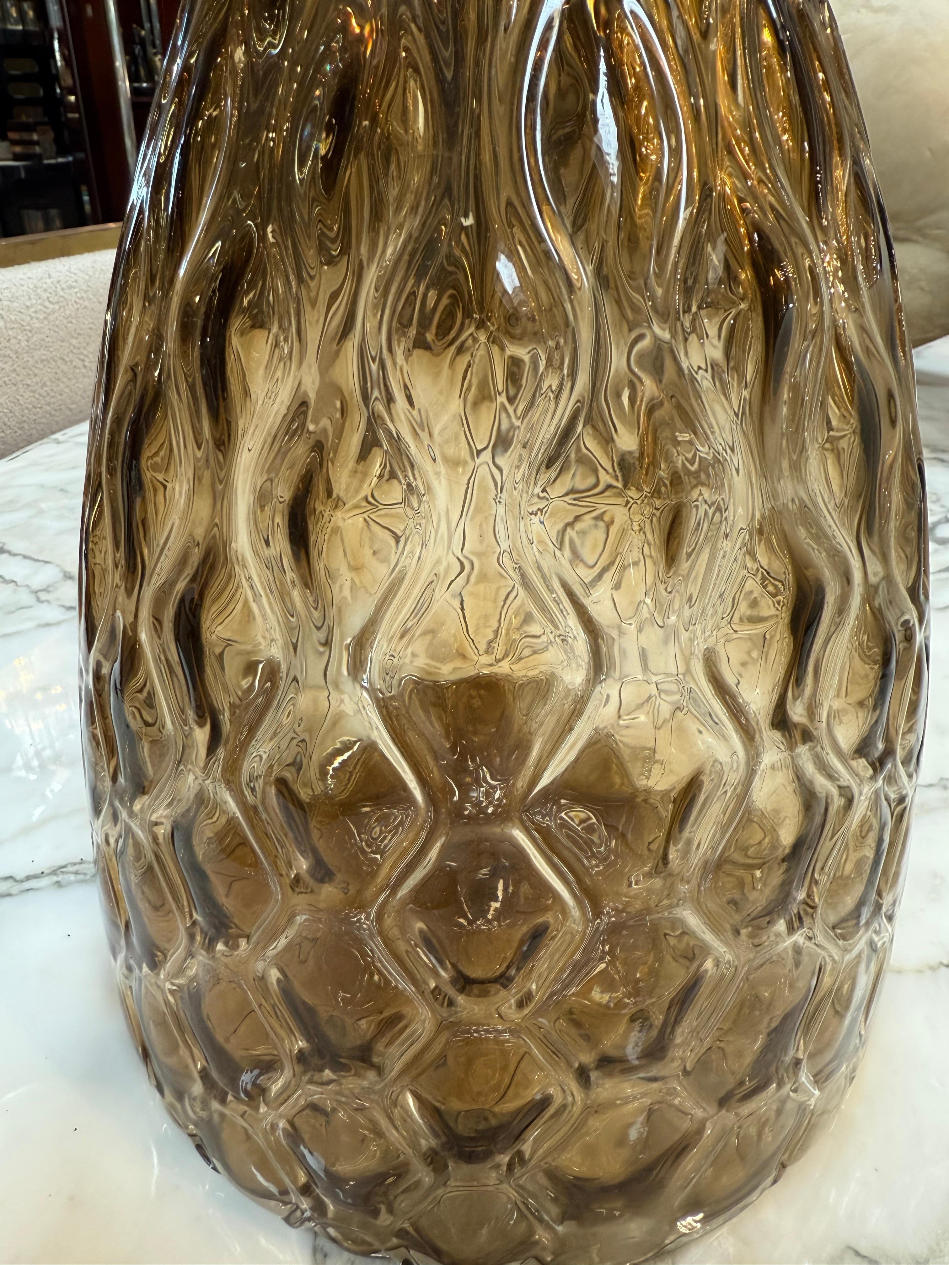 Textured Amber Glass Vase In Good Condition For Sale In Los Angeles, CA
