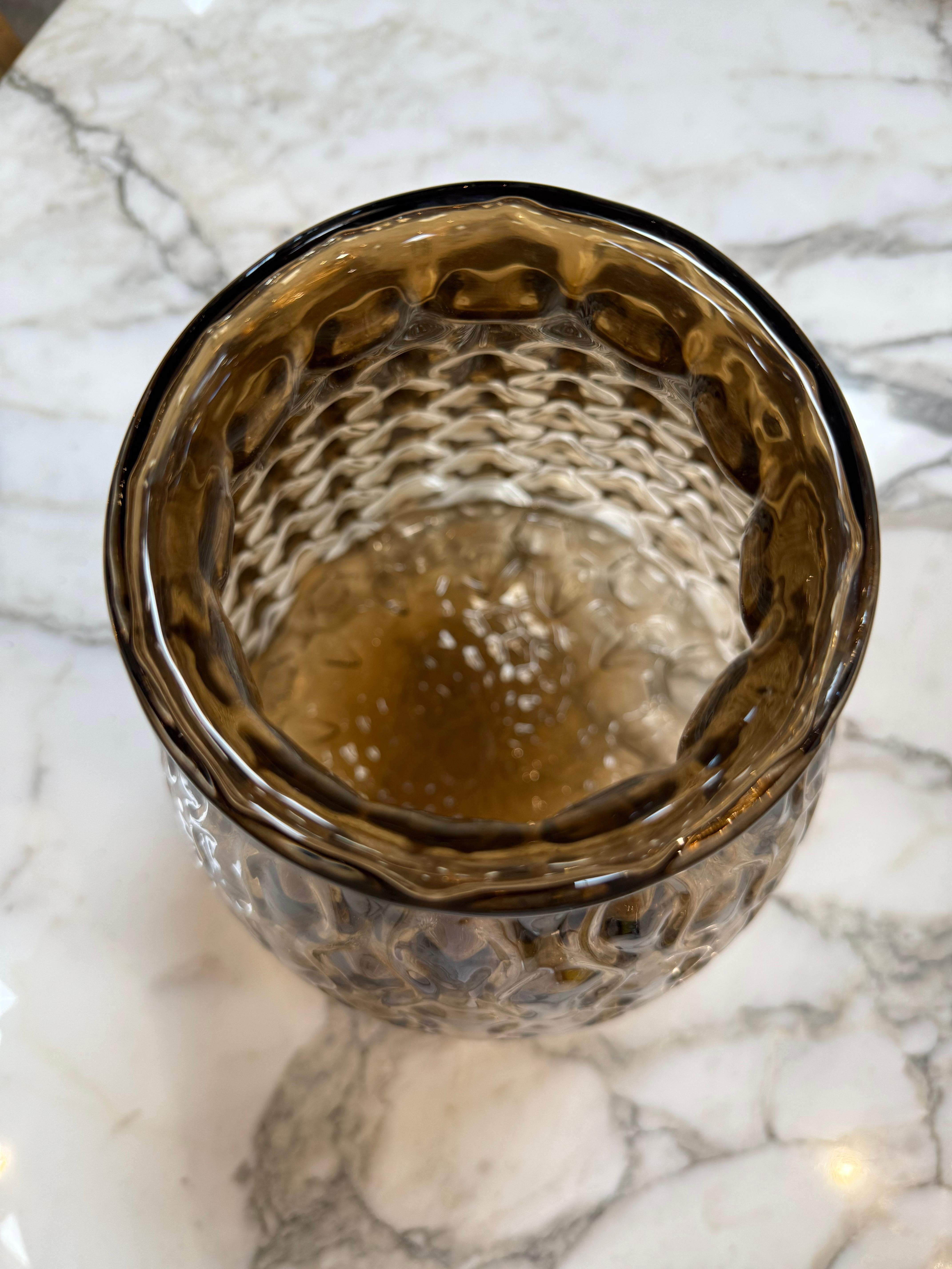 Mid-20th Century Textured Amber Glass Vase For Sale